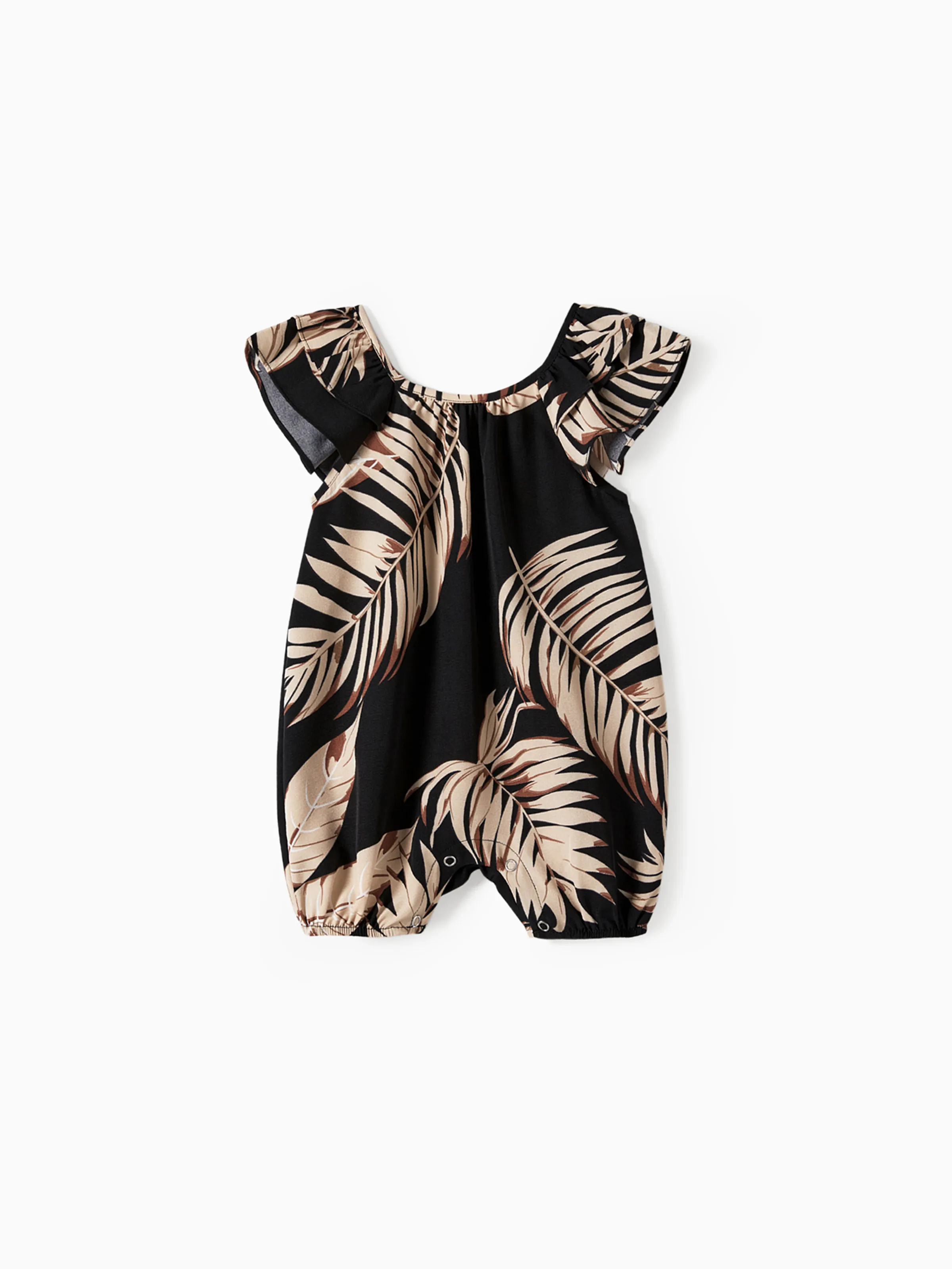 Mommy and Me Family Matching Solid Leaf Sleeveless Halter Dresses And Short Sleeve Tops Sets Black - Image 13