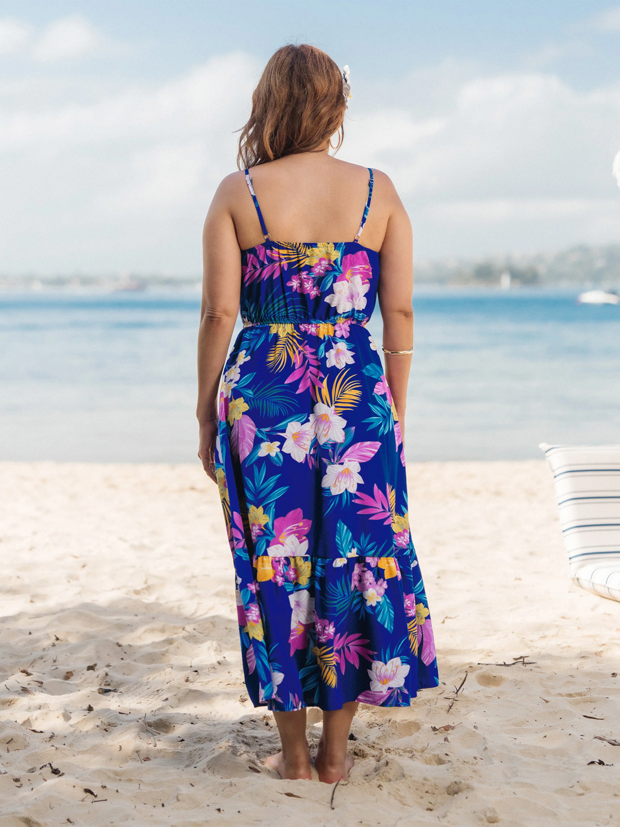 Mommy and Me Matching Family Hawaiian Outfits Tropical Floral Print Strap Dress or Short-sleeve Shirts & Shorts Set Summer Beachwear Set for Vacation  Deep Blue - Image 5