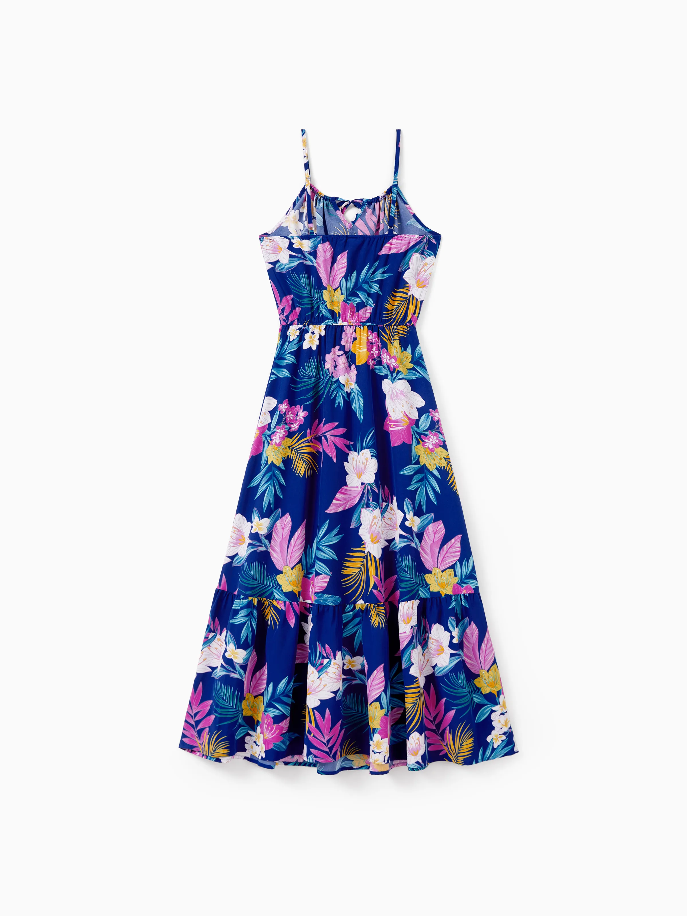 Mommy and Me Matching Family Hawaiian Outfits Tropical Floral Print Strap Dress or Short-sleeve Shirts & Shorts Set Summer Beachwear Set for Vacation  Deep Blue - Image 7