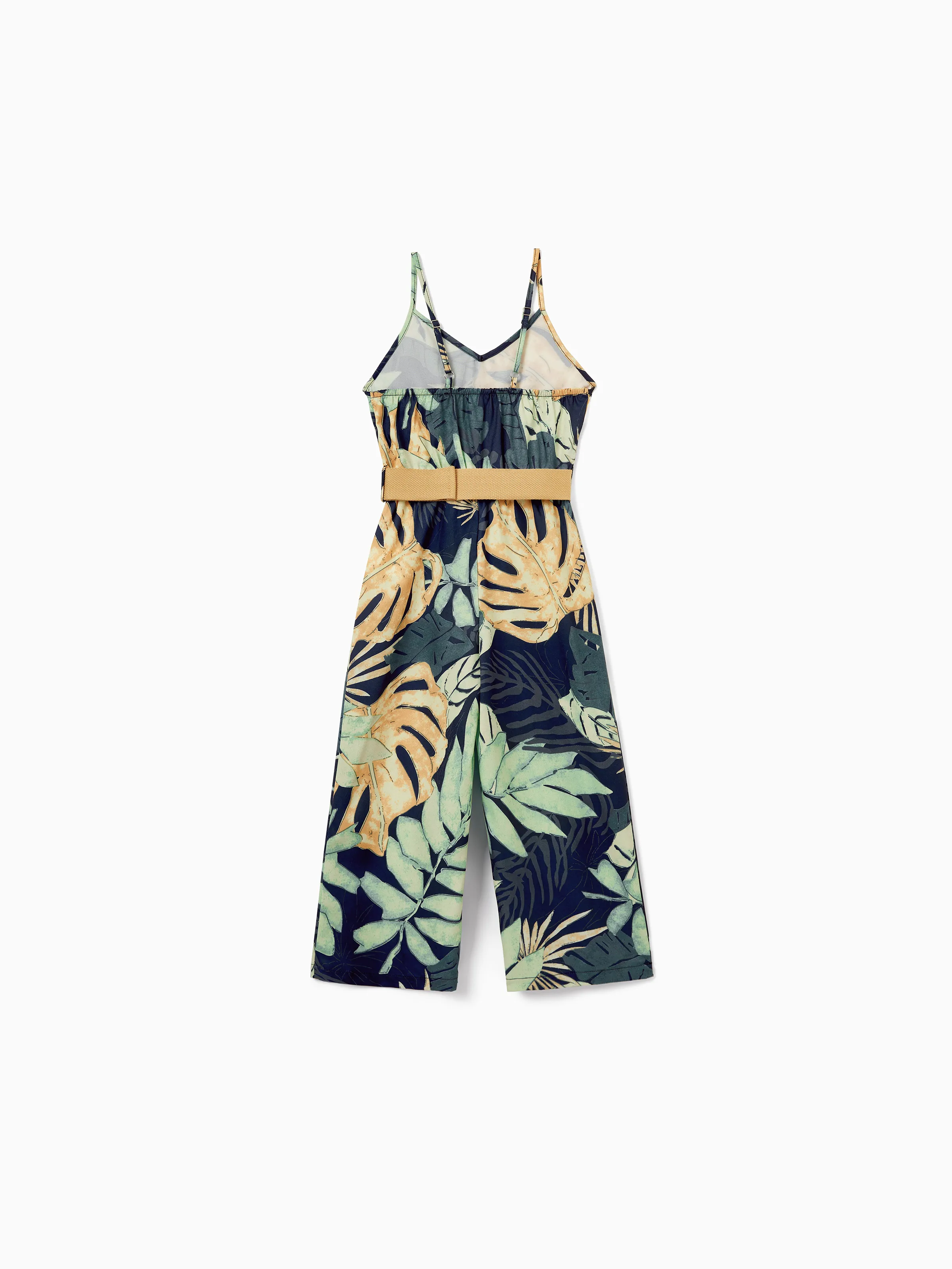 Mommy and Me Tropical Leaf Print Jumpsuit Set, Spaghetti Strap Belted Matching Outfits for Summer Beach Vacation Tibetan blue - Image 13