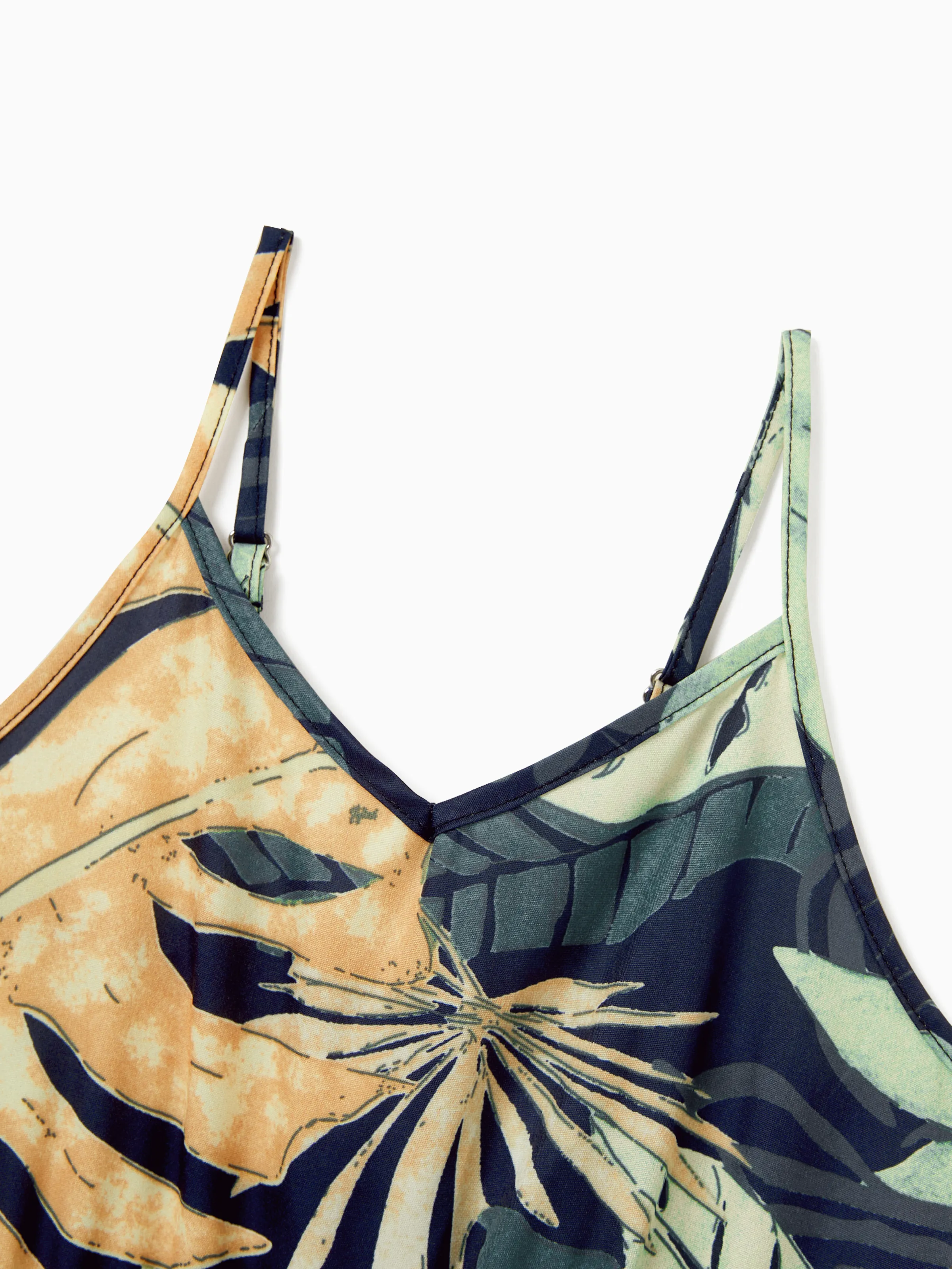Mommy and Me Tropical Leaf Print Jumpsuit Set, Spaghetti Strap Belted Matching Outfits for Summer Beach Vacation Tibetan blue - Image 14