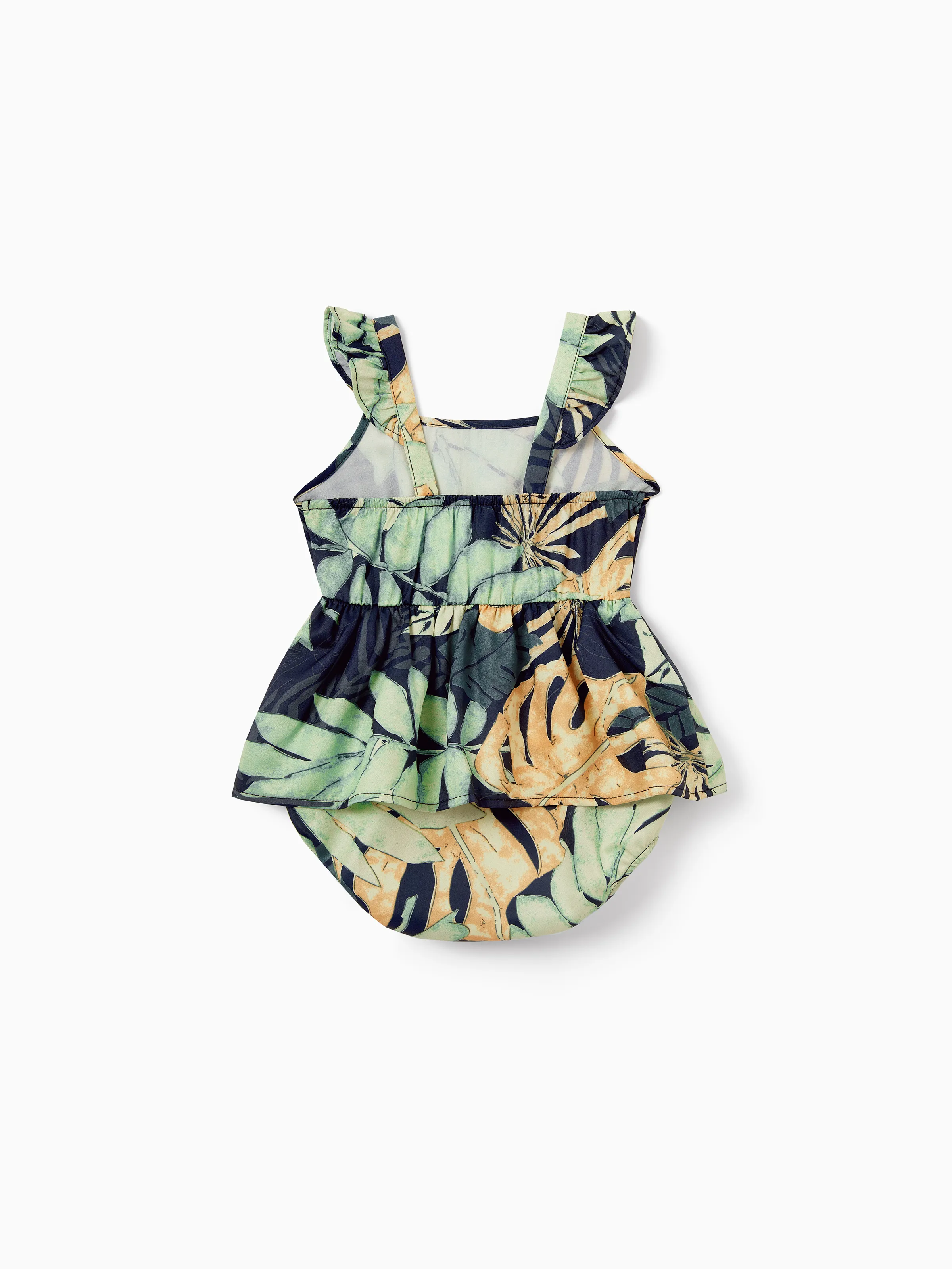 Mommy and Me Tropical Leaf Print Jumpsuit Set, Spaghetti Strap Belted Matching Outfits for Summer Beach Vacation Tibetan blue - Image 18