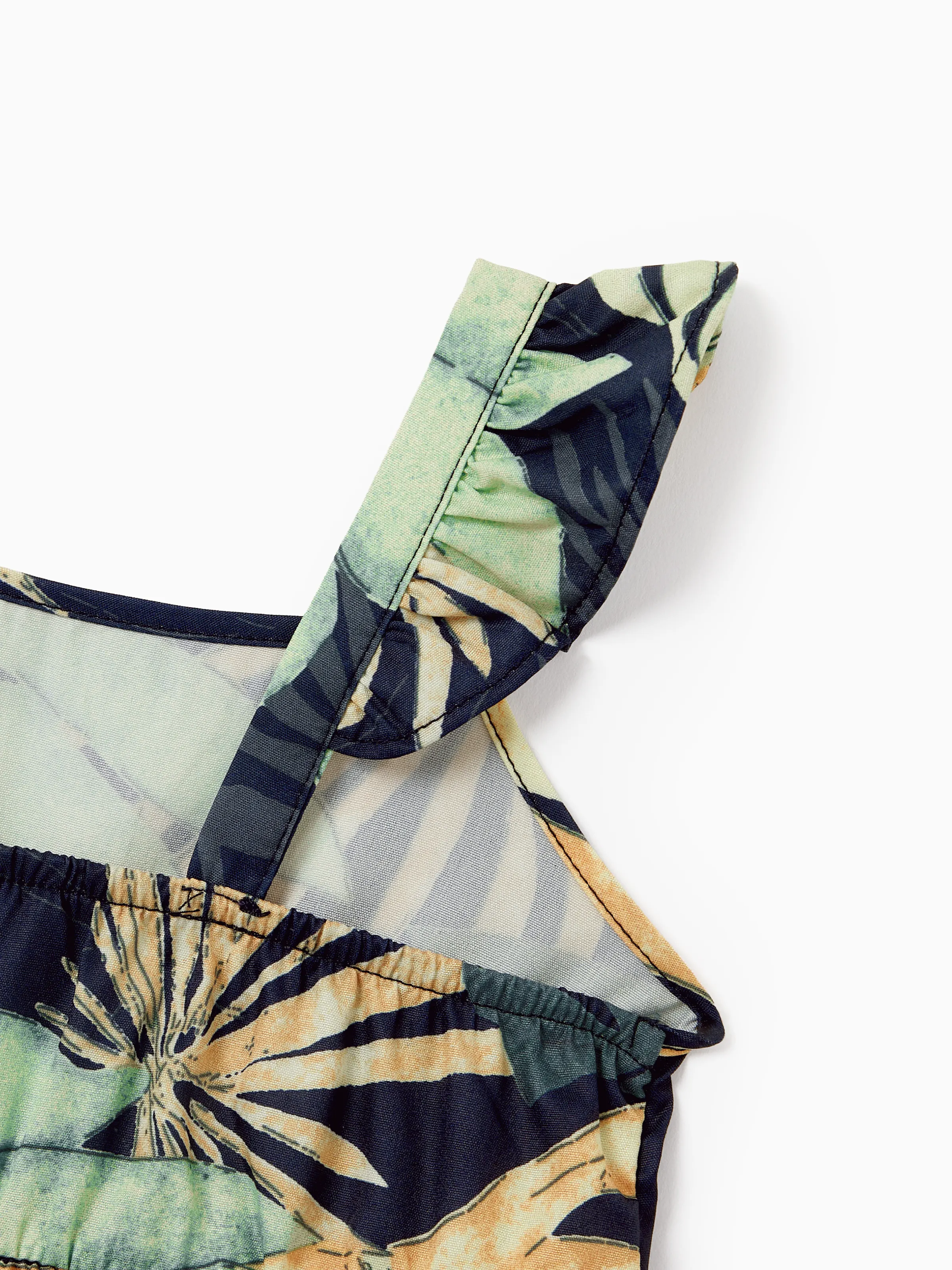 Mommy and Me Tropical Leaf Print Jumpsuit Set, Spaghetti Strap Belted Matching Outfits for Summer Beach Vacation Tibetan blue - Image 20