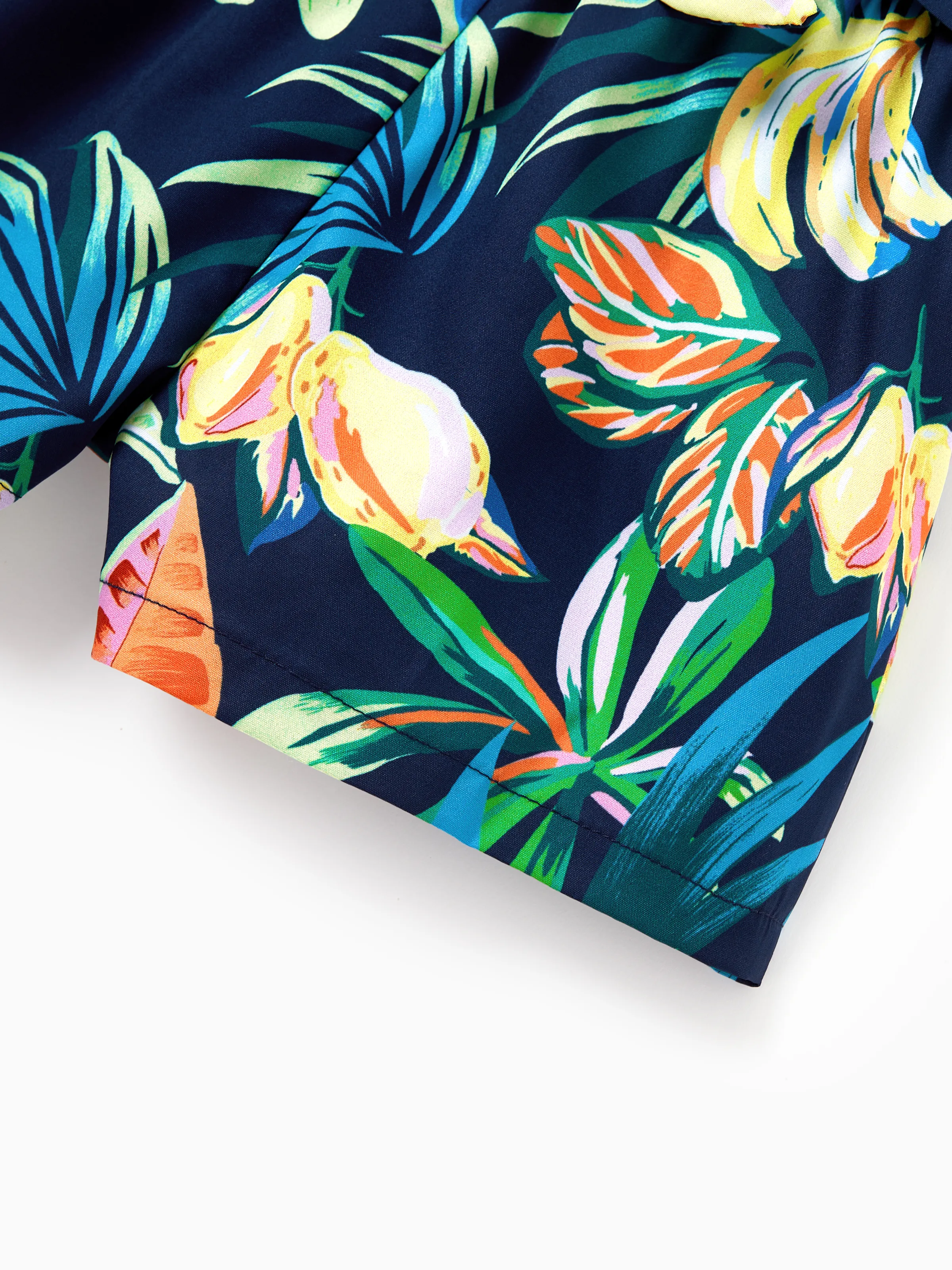 Mommy and Me Tropical Leaves Print Sleeveless Rompers with Belted Shorts Matching Set Deep Blue - Image 11