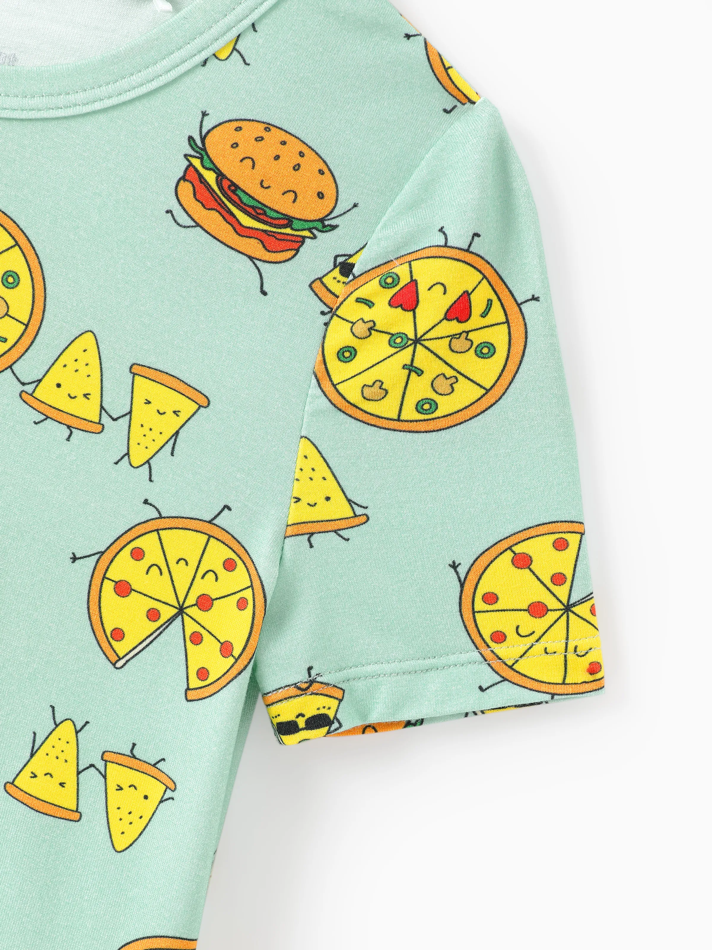 Mommy & me Bamboo Family Mint Green PJs Cute Cartoon Food Theme Print Short Sleeve & Long Pants Sleepwear Matching Pajama set (Snug-Fitting for Children) Light Blue - Image 12