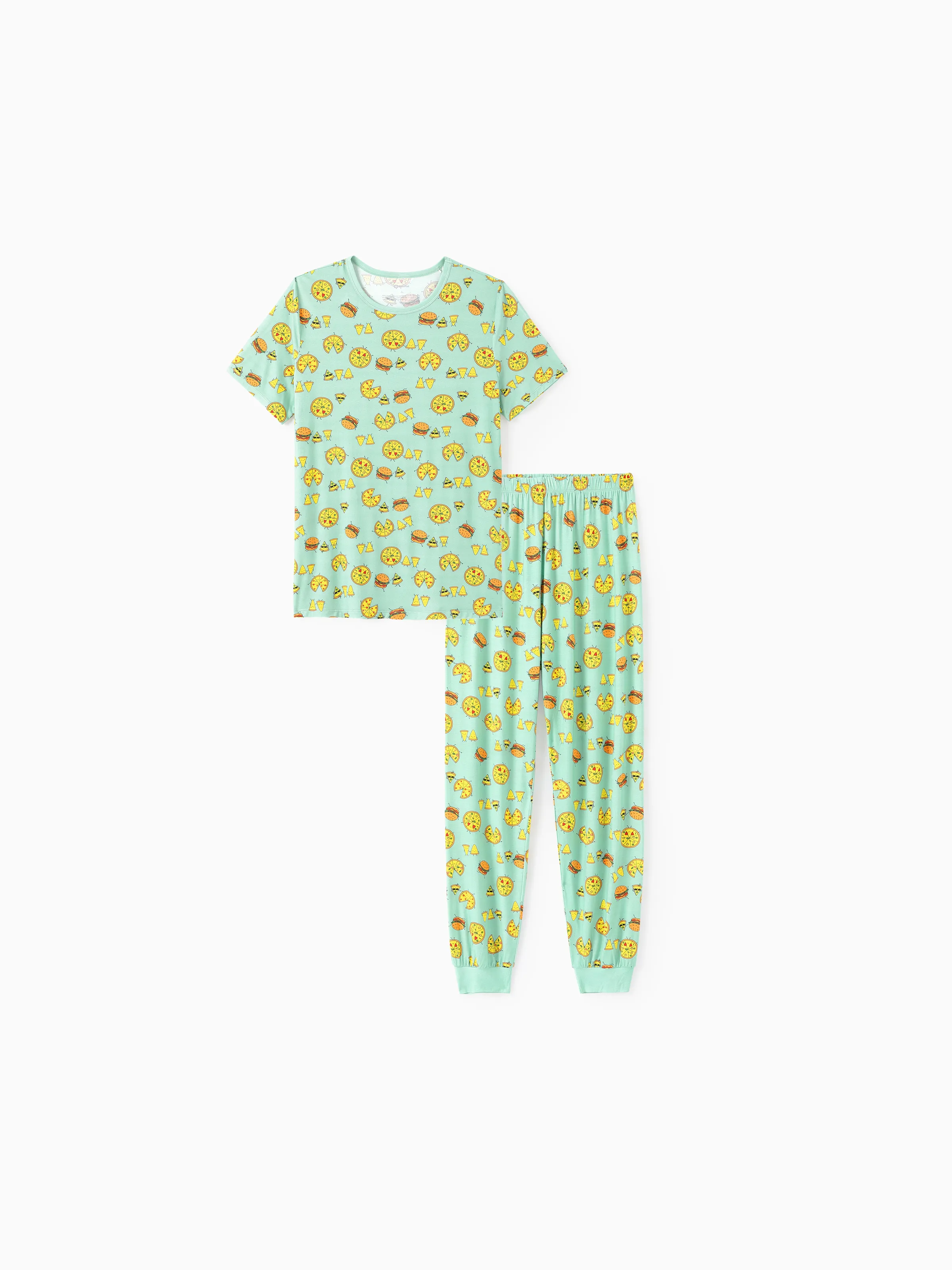 Mommy & me Bamboo Family Mint Green PJs Cute Cartoon Food Theme Print Short Sleeve & Long Pants Sleepwear Matching Pajama set (Snug-Fitting for Children) Light Blue - Image 6