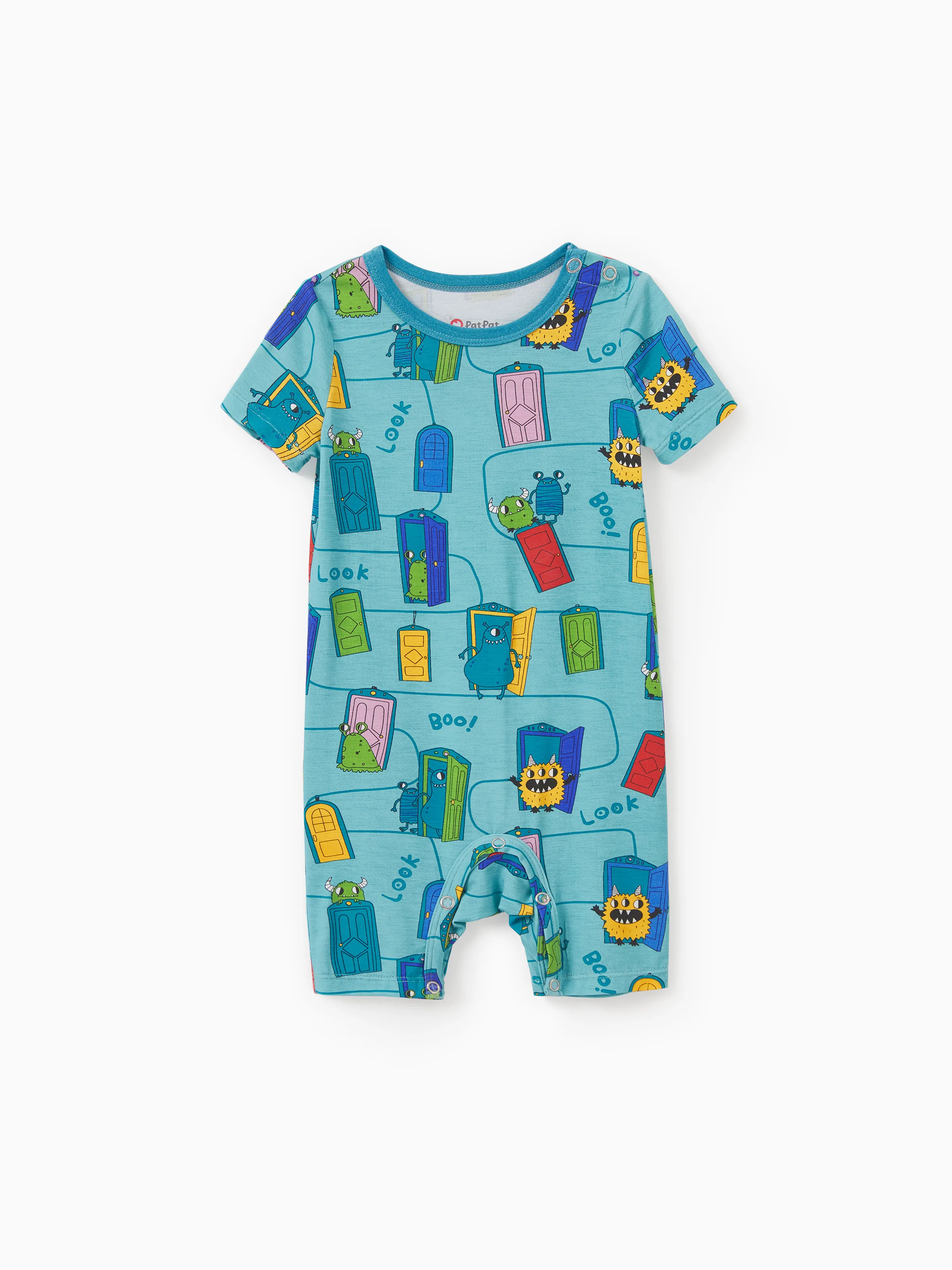 Mommy & me Bamboo Family Pajamas Cartoon Print Short-sleeve Matching Pajama set ( Snug-Fitting for Children ) Green - Image 13