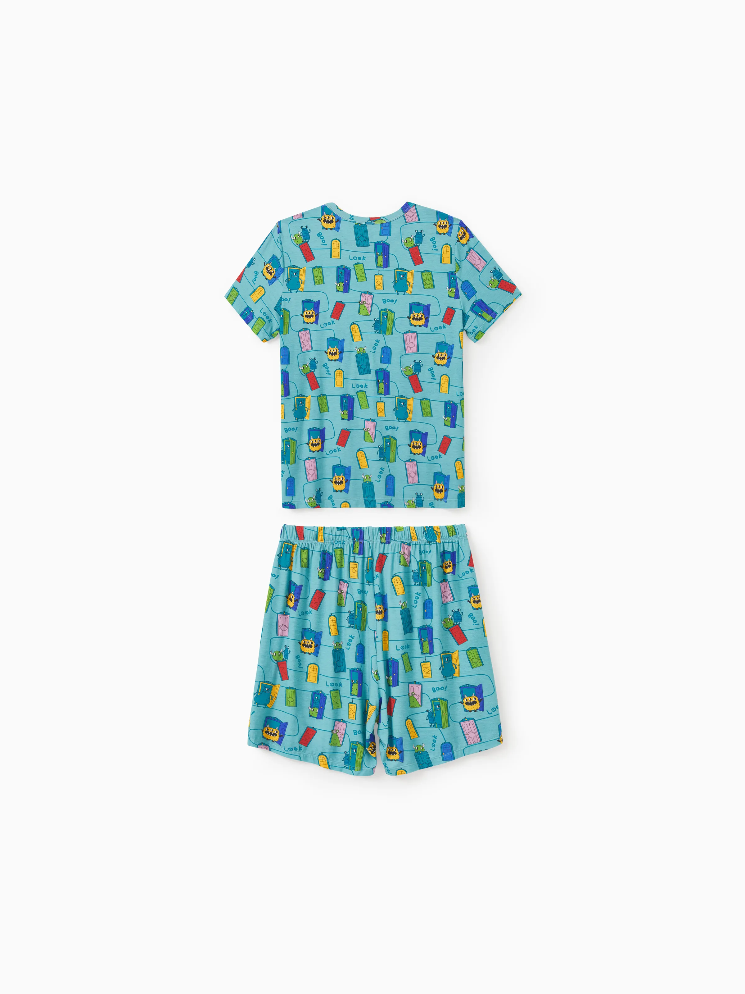 Mommy & me Bamboo Family Pajamas Cartoon Print Short-sleeve Matching Pajama set ( Snug-Fitting for Children ) Green - Image 4