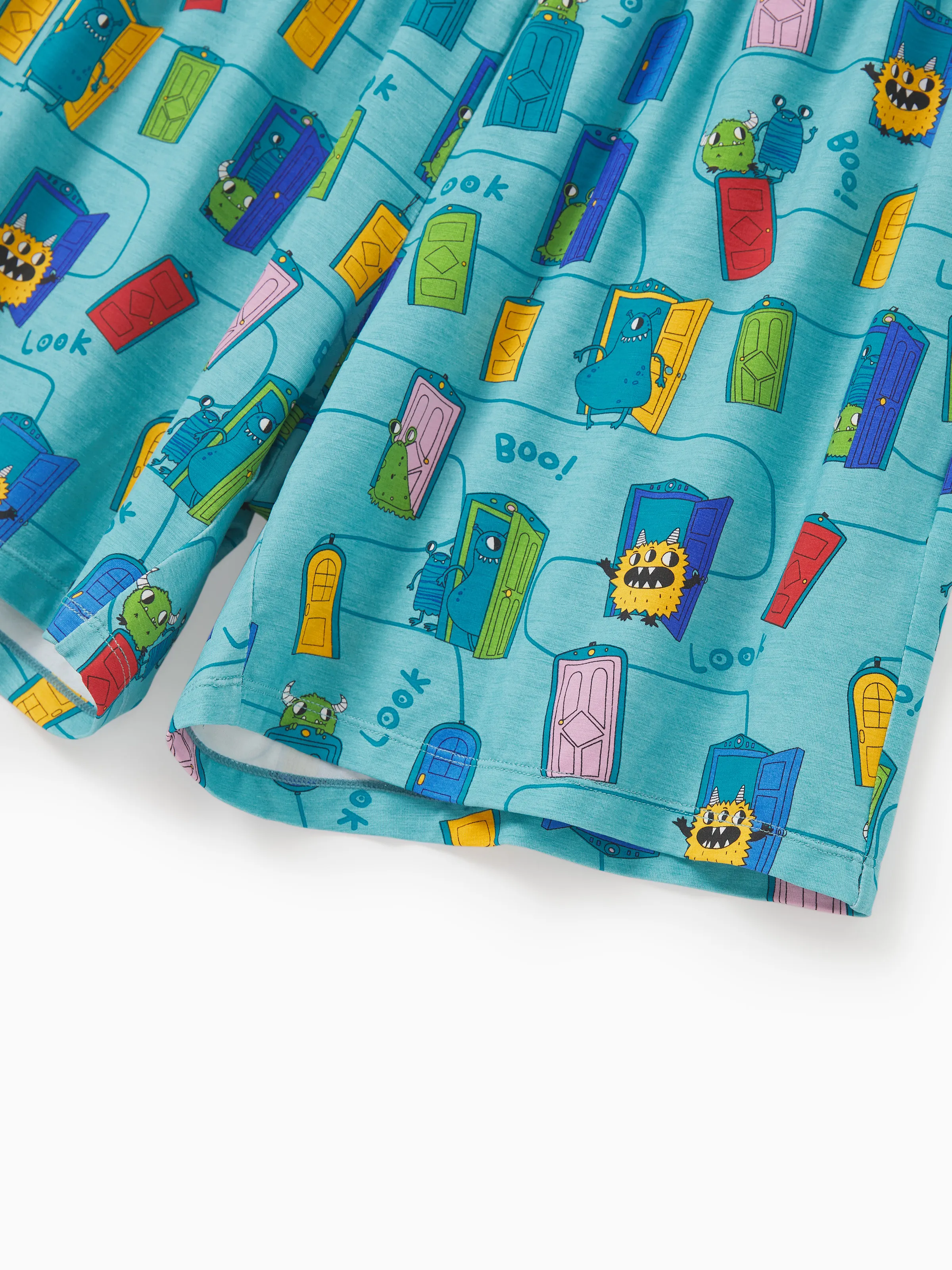 Mommy & me Bamboo Family Pajamas Cartoon Print Short-sleeve Matching Pajama set ( Snug-Fitting for Children ) Green - Image 7