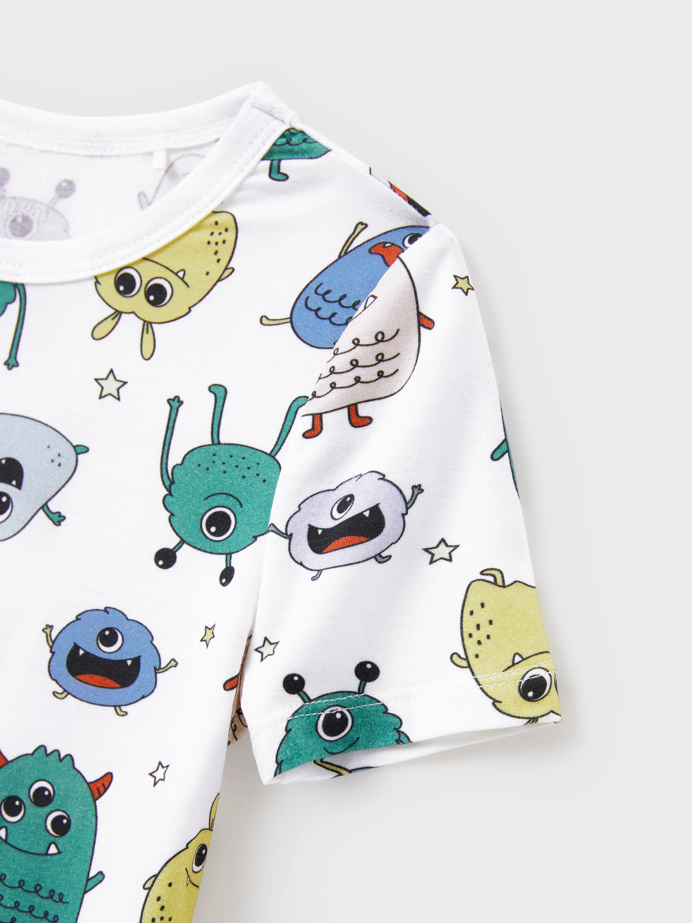 Mommy & me Bamboo Family Pajamas Cute Little Monster Print Short-sleeve Matching Pajama Set ( Snug-Fitting for Children ) White - Image 11