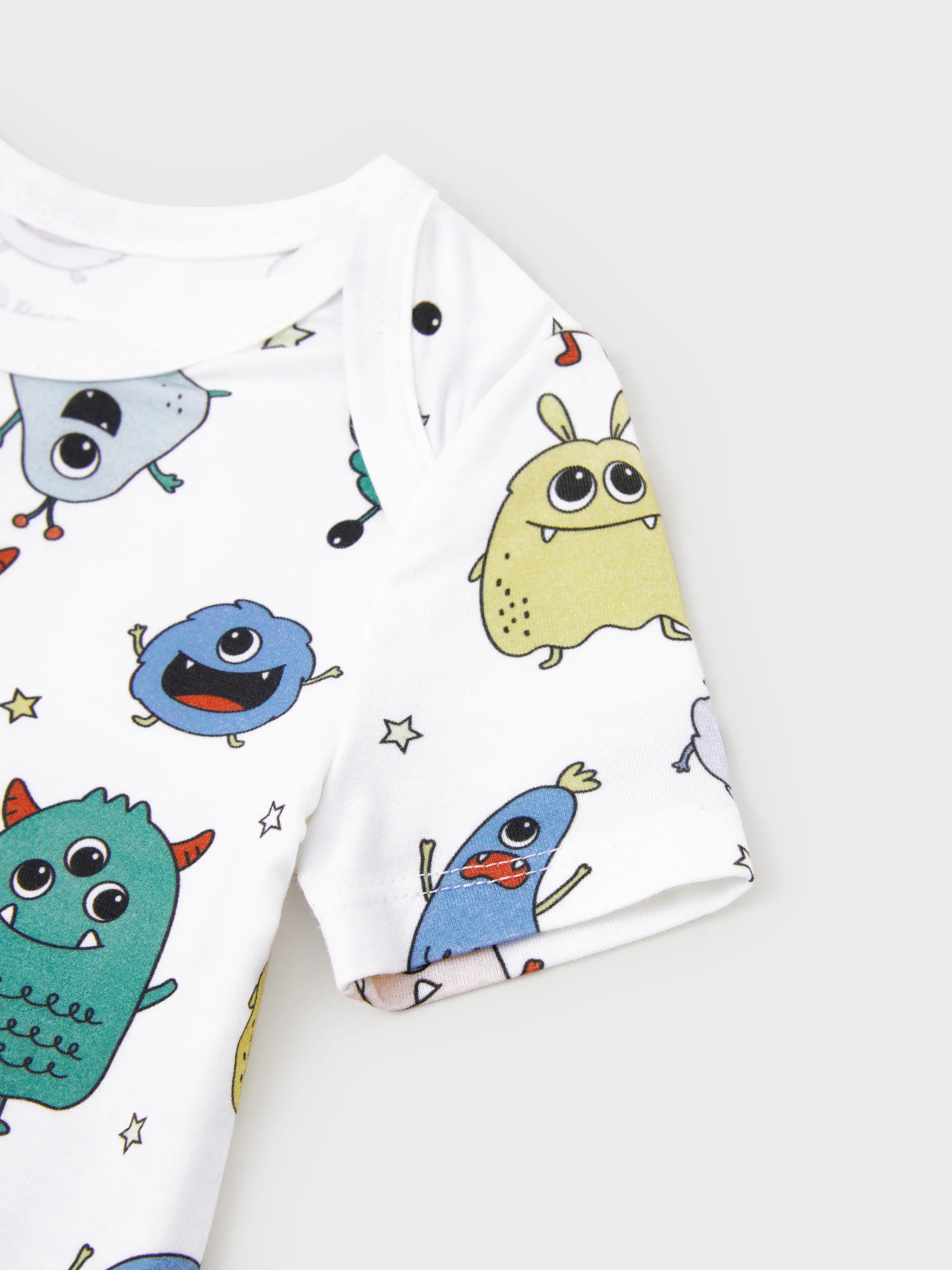 Mommy & me Bamboo Family Pajamas Cute Little Monster Print Short-sleeve Matching Pajama Set ( Snug-Fitting for Children ) White - Image 16