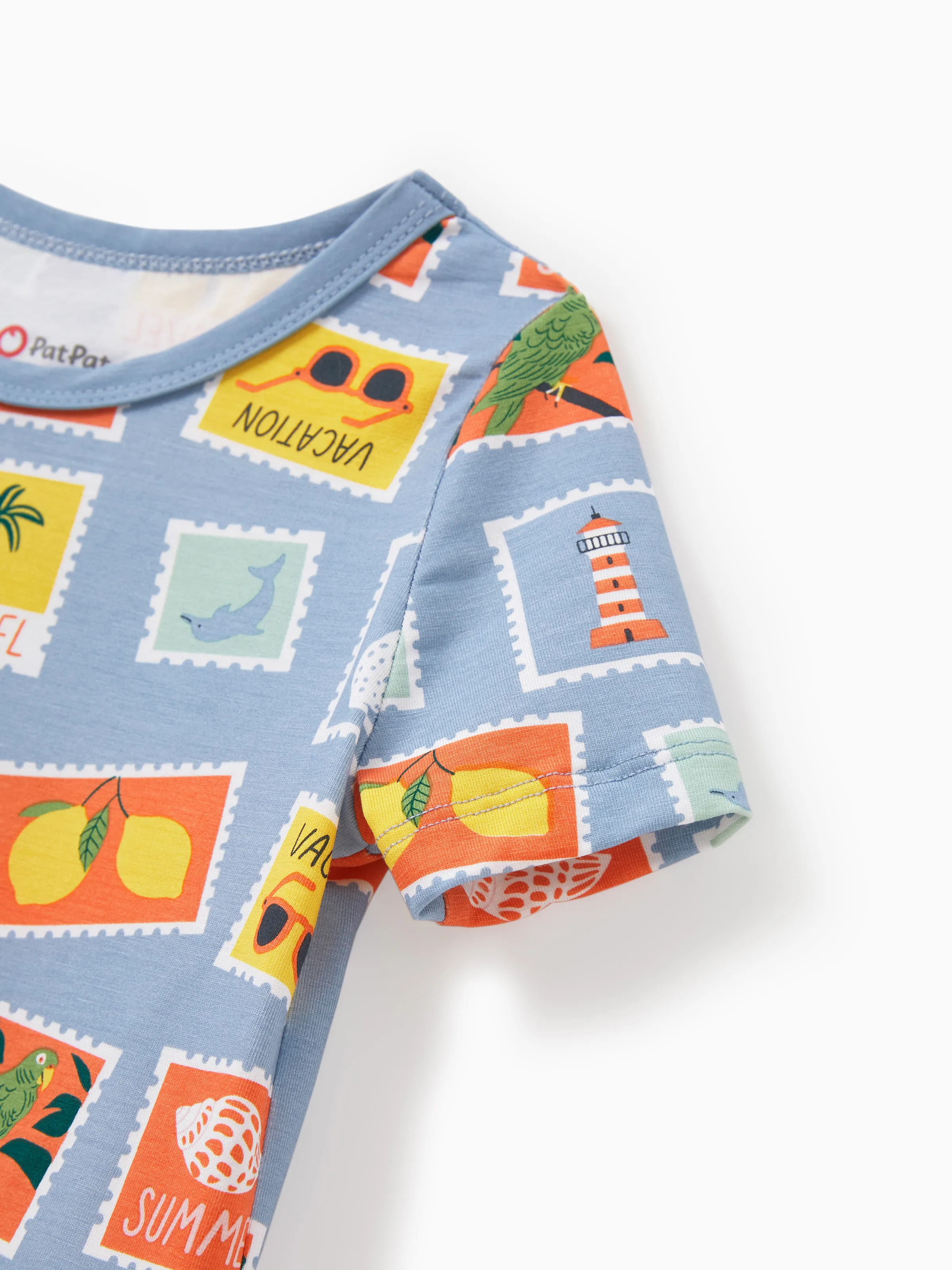 Mommy & me Bamboo Family Pajamas Vacation Theme Print Short-sleeve Matching Pajama set (Snug-Fitting for Children) Color block - Image 12