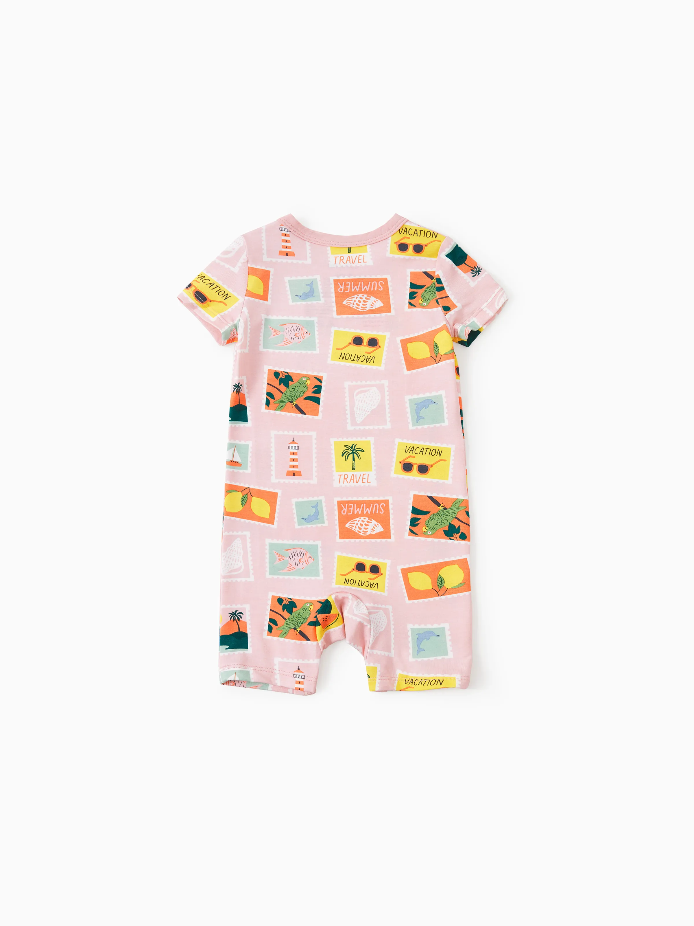 Mommy & me Bamboo Family Pajamas Vacation Theme Print Short-sleeve Matching Pajama set (Snug-Fitting for Children) Color block - Image 16