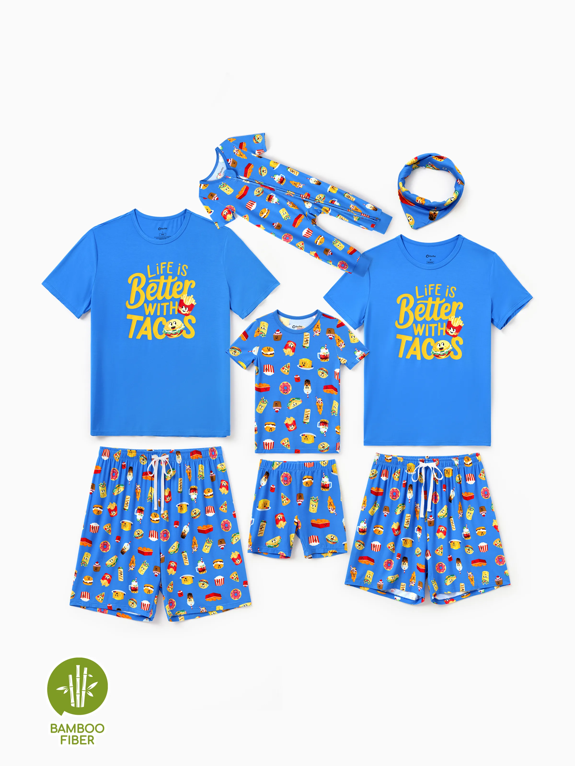 Mommy & me Bamboo Pajamas Buttery Soft Bamboo PJs for Men Women Kids Toddler, Cute Burger & Fries Print Short Sleeve Sleepwear (Snug-Fitting for Children) Royal Blue - Image 3