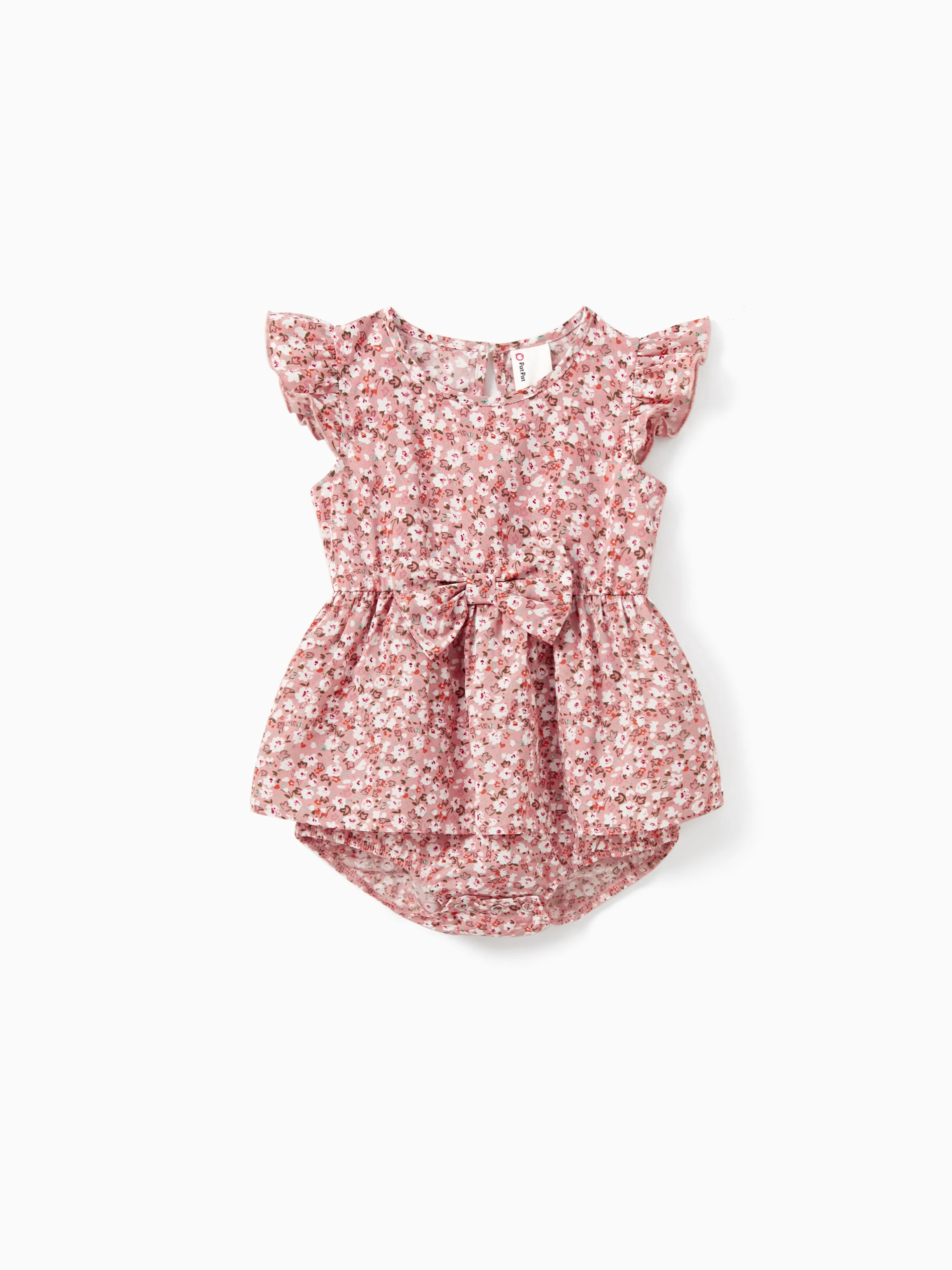 Mommy & me Blue Flora Print Smocking Puff-sleeve Dress Set Pink - Image 13