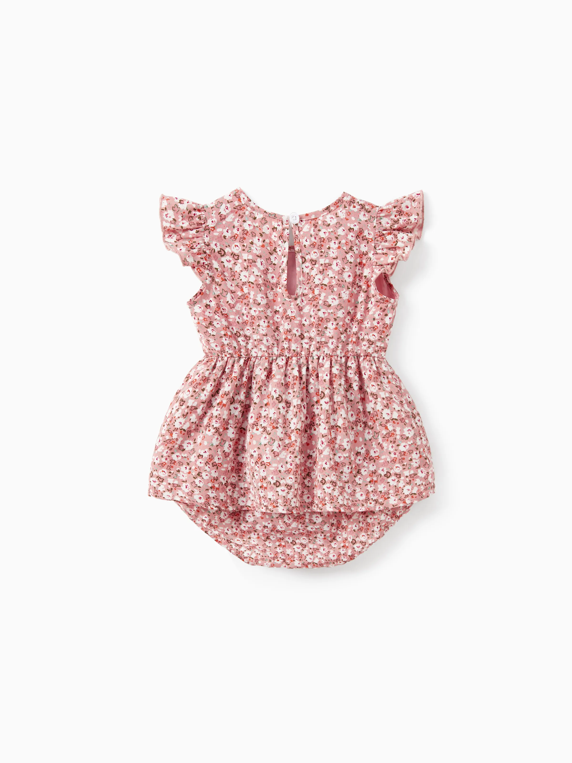 Mommy & me Blue Flora Print Smocking Puff-sleeve Dress Set Pink - Image 14