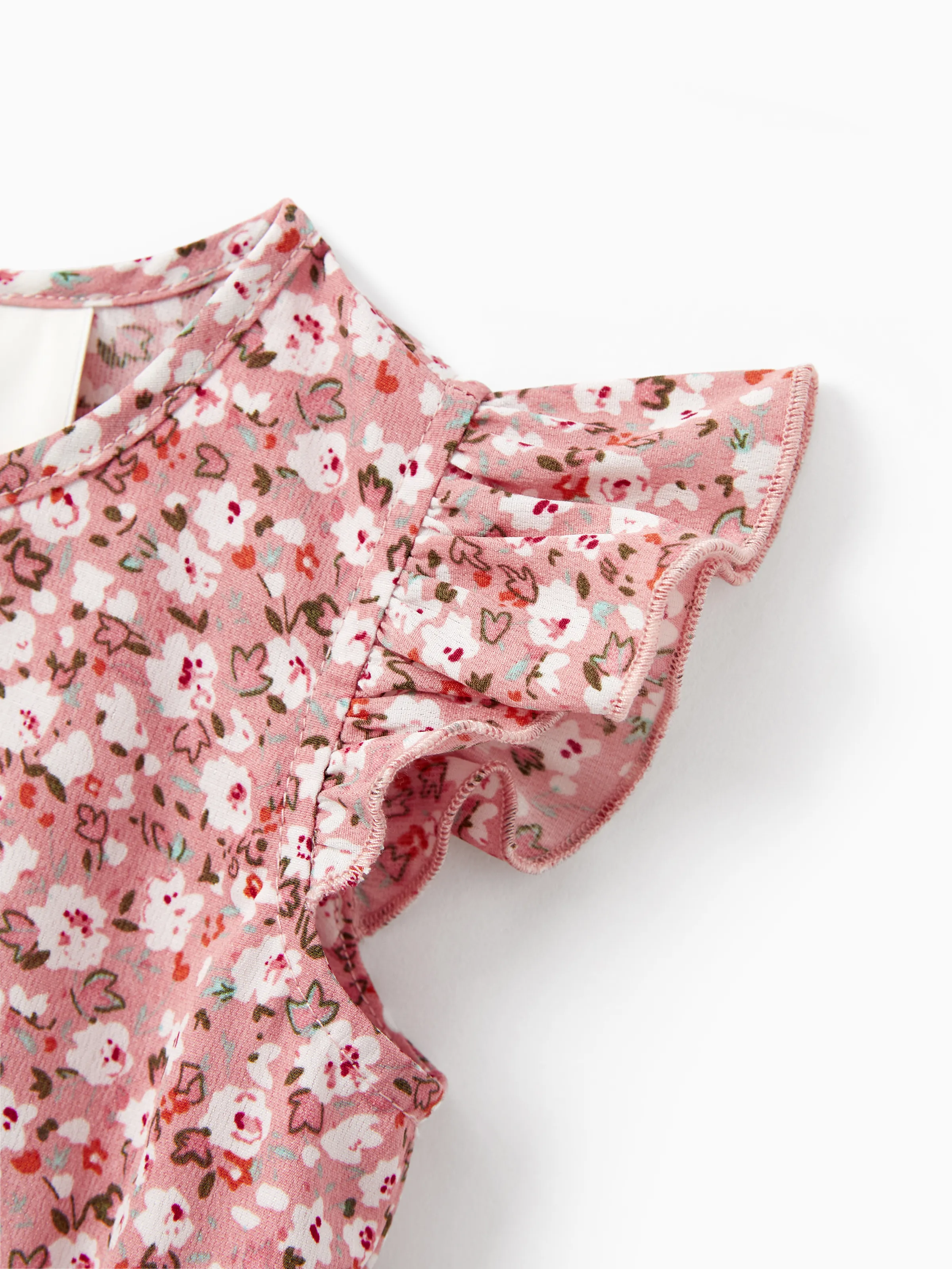 Mommy & me Blue Flora Print Smocking Puff-sleeve Dress Set Pink - Image 16