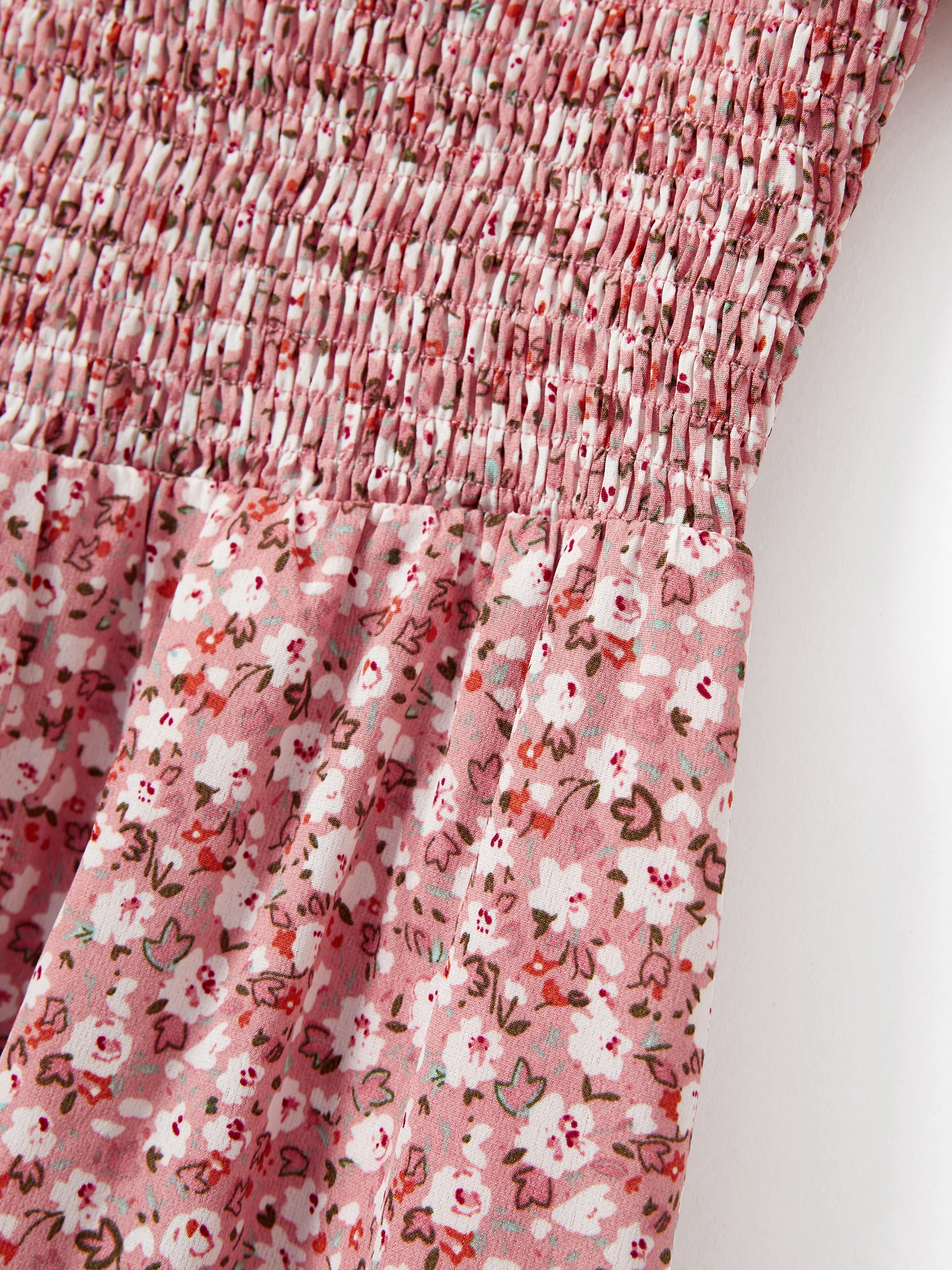 Mommy & me Blue Flora Print Smocking Puff-sleeve Dress Set Pink - Image 7