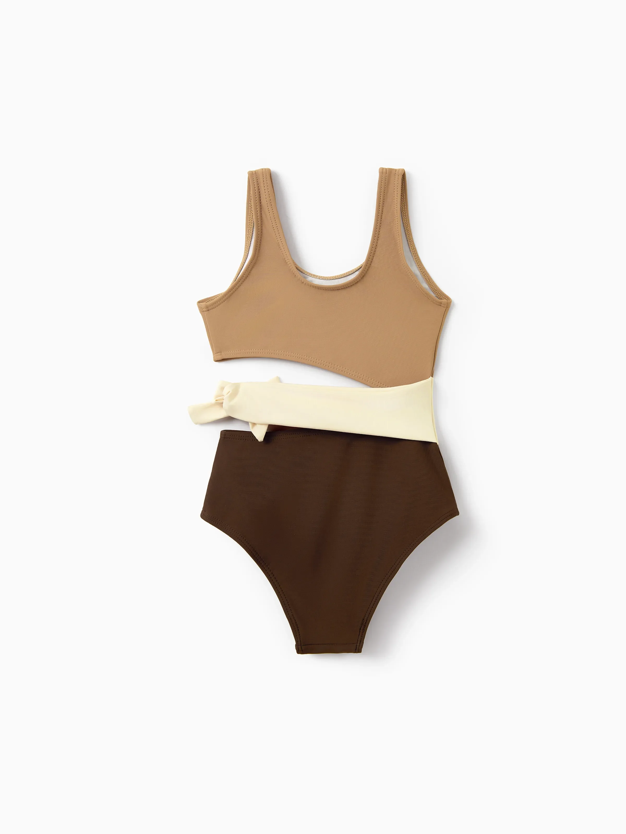 Mommy & me Color Block Swimsuits, Mommy and Me One-Shoulder Cutout Bikini Set Summer Beach Vacation Swimwear Coffee - Image 8