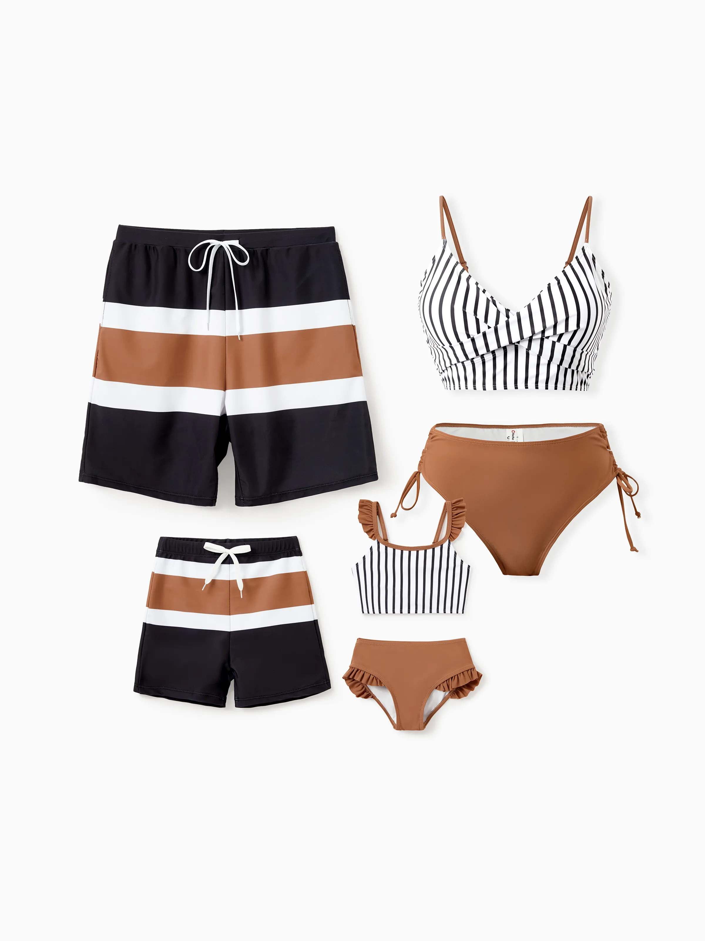 Mommy & me Color Block Swimsuits Striped Bikini & Swim Trunks Set Color block - Image 2