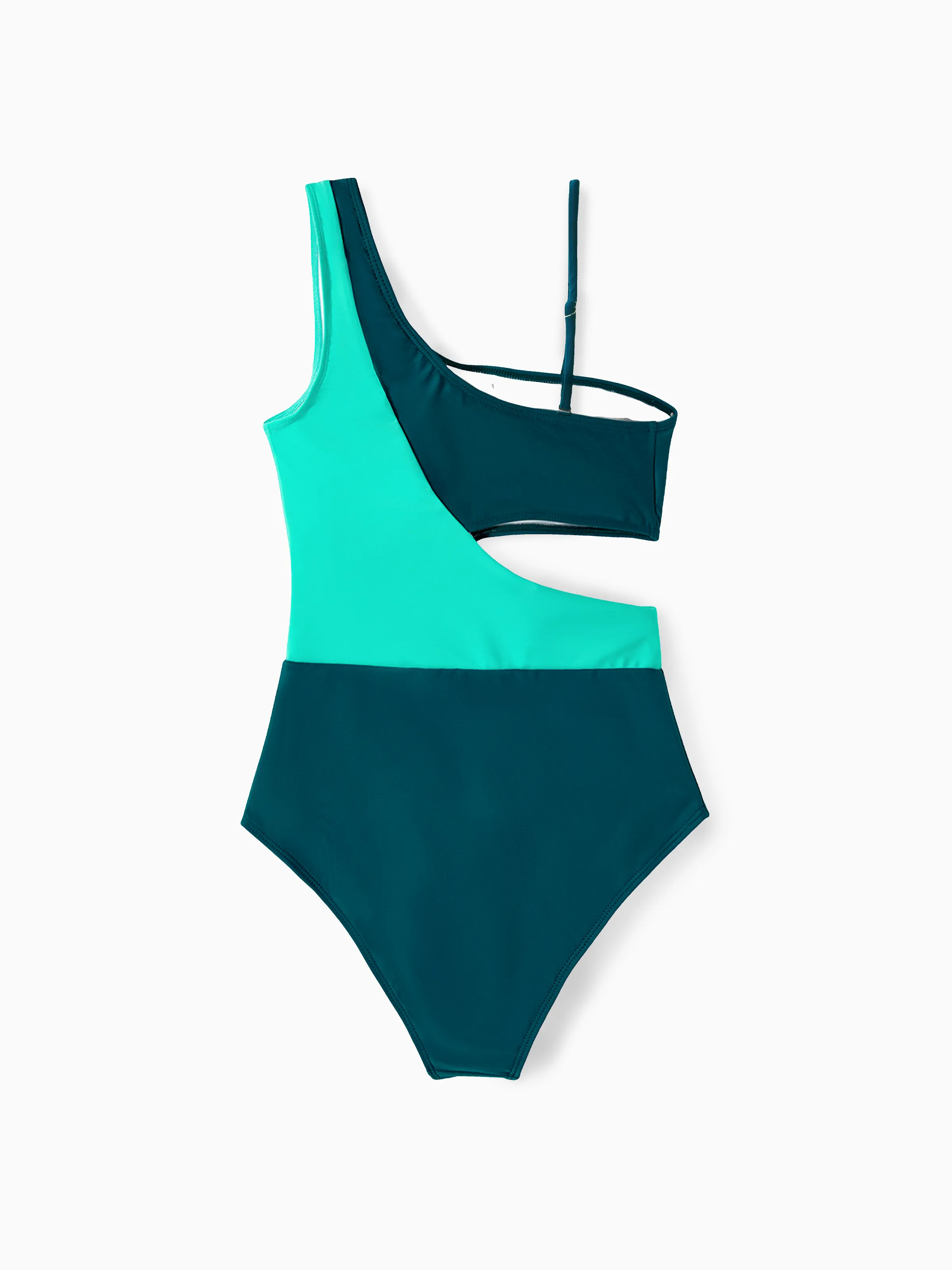 Mommy & me Colorblock One Shoulder Cut Out One-piece Swimsuit  DeepTurquoise - Image 5