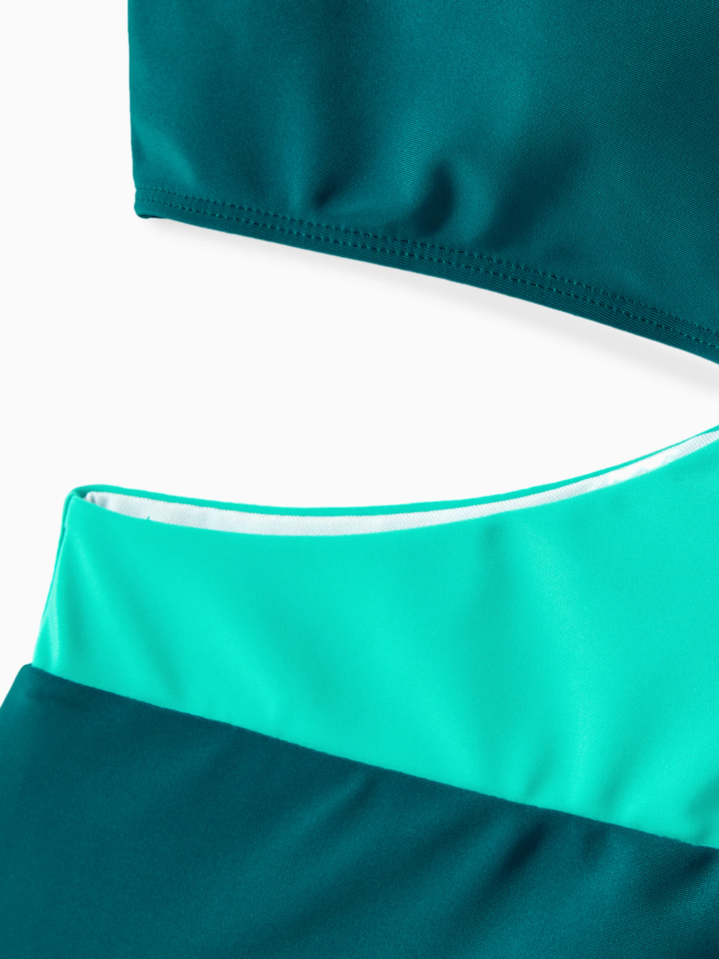 Mommy & me Colorblock One Shoulder Cut Out One-piece Swimsuit  DeepTurquoise - Image 6