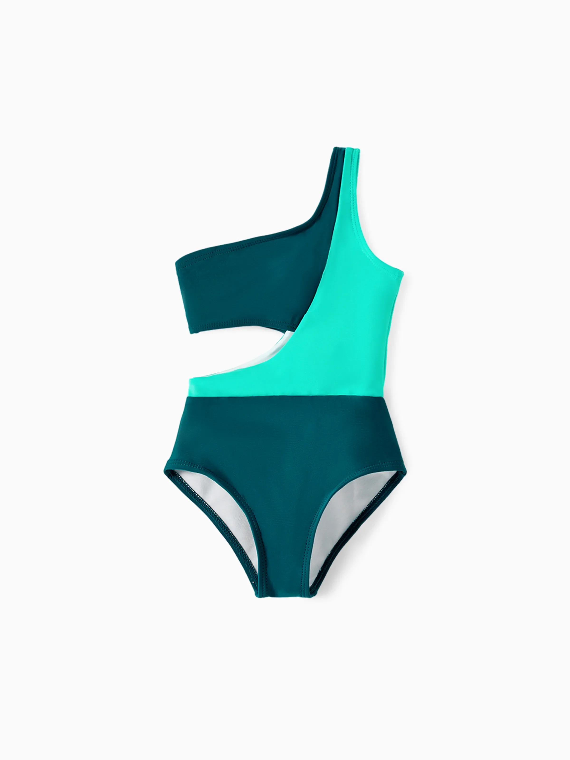 Mommy & me Colorblock One Shoulder Cut Out One-piece Swimsuit  DeepTurquoise - Image 9