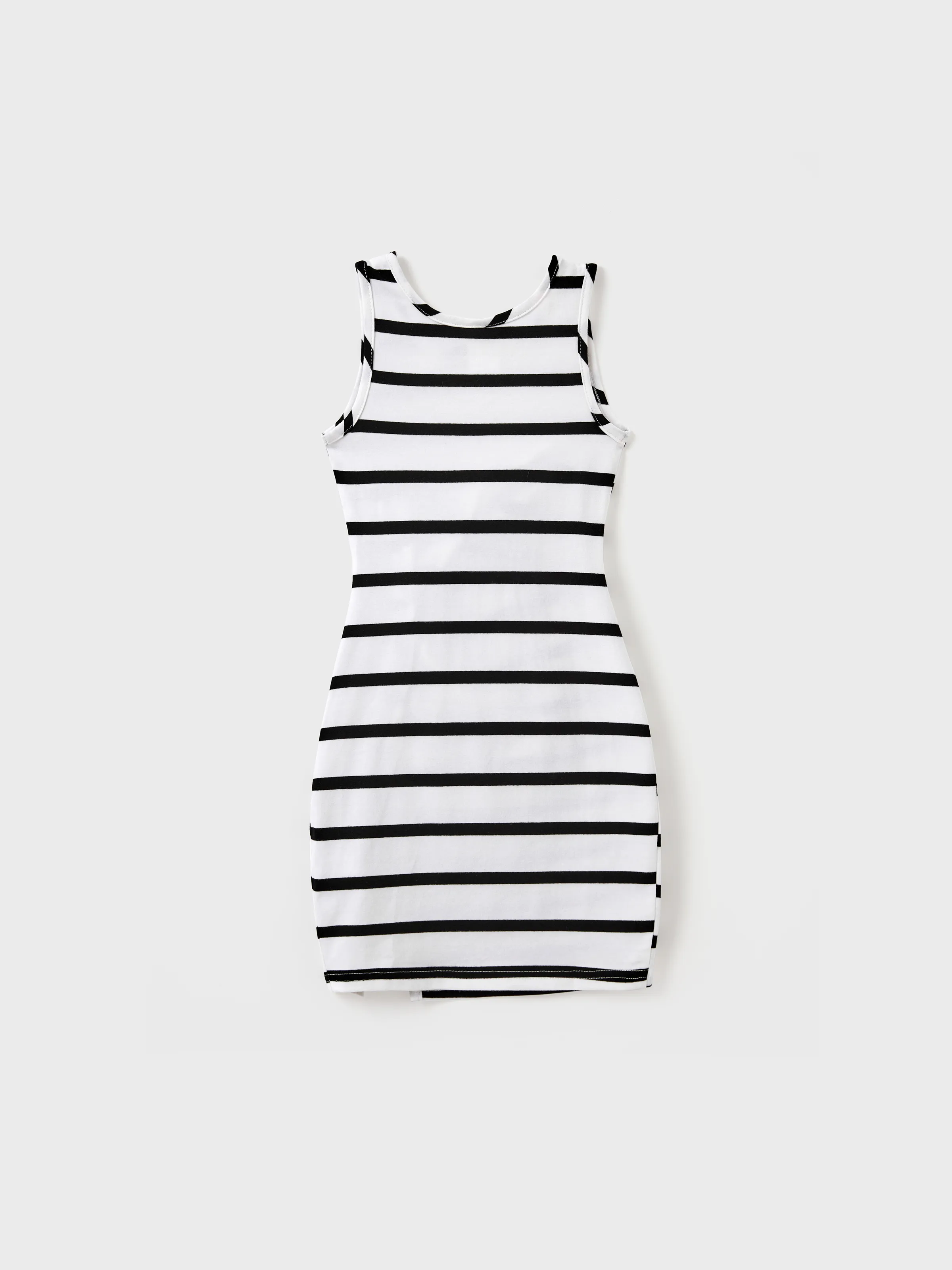 Mommy & me Cotton Set Strap Bodycon Dress Black+White - Image 9