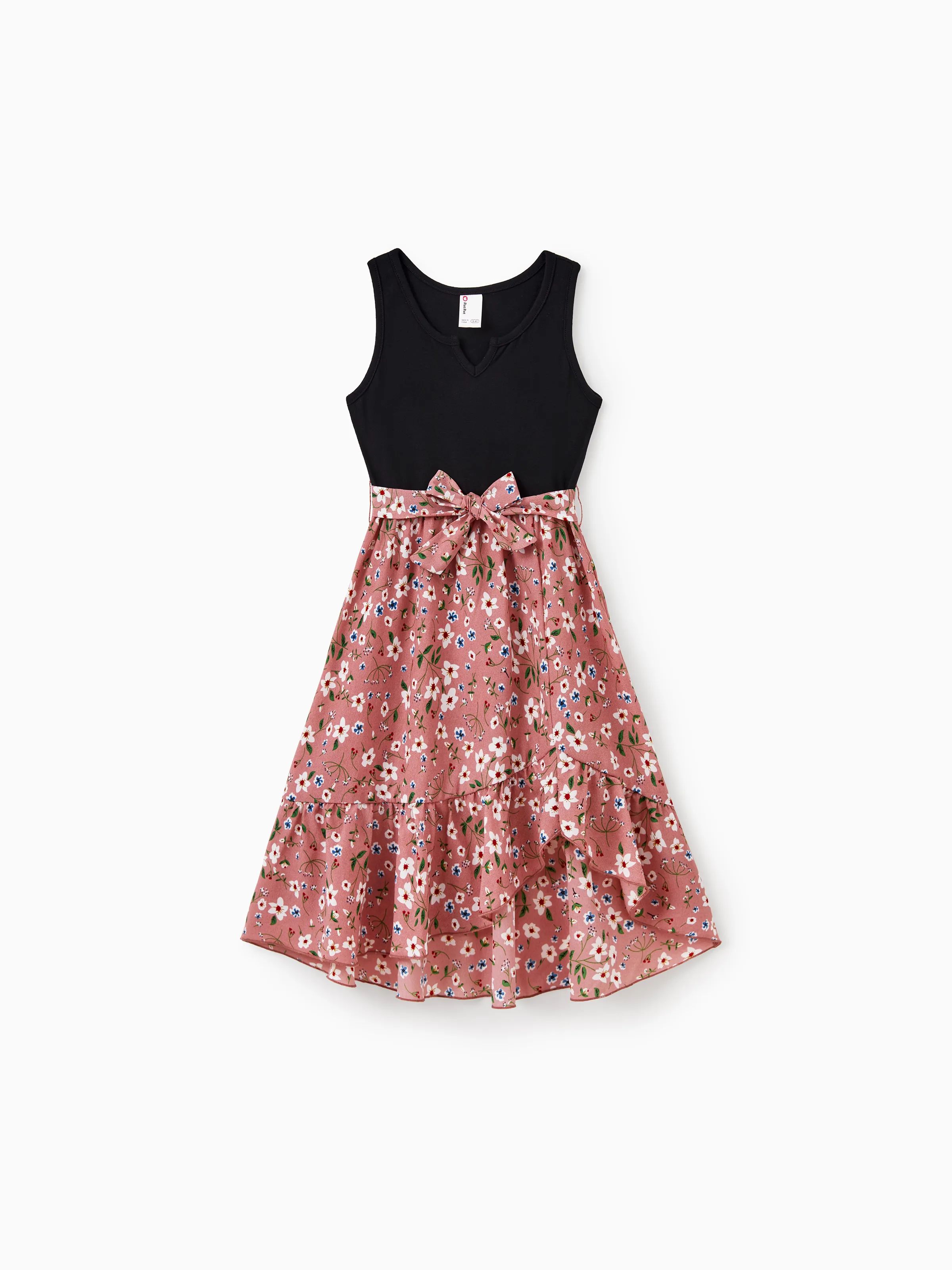 Mommy & me Cotton T-Shirt & Dress Set Daddy / Mini Print Black Tee for Dad and boy, Floral Print splicing Dress for Mom, girl and Baby, Perfect for Summer Family Outings Black - Image 8