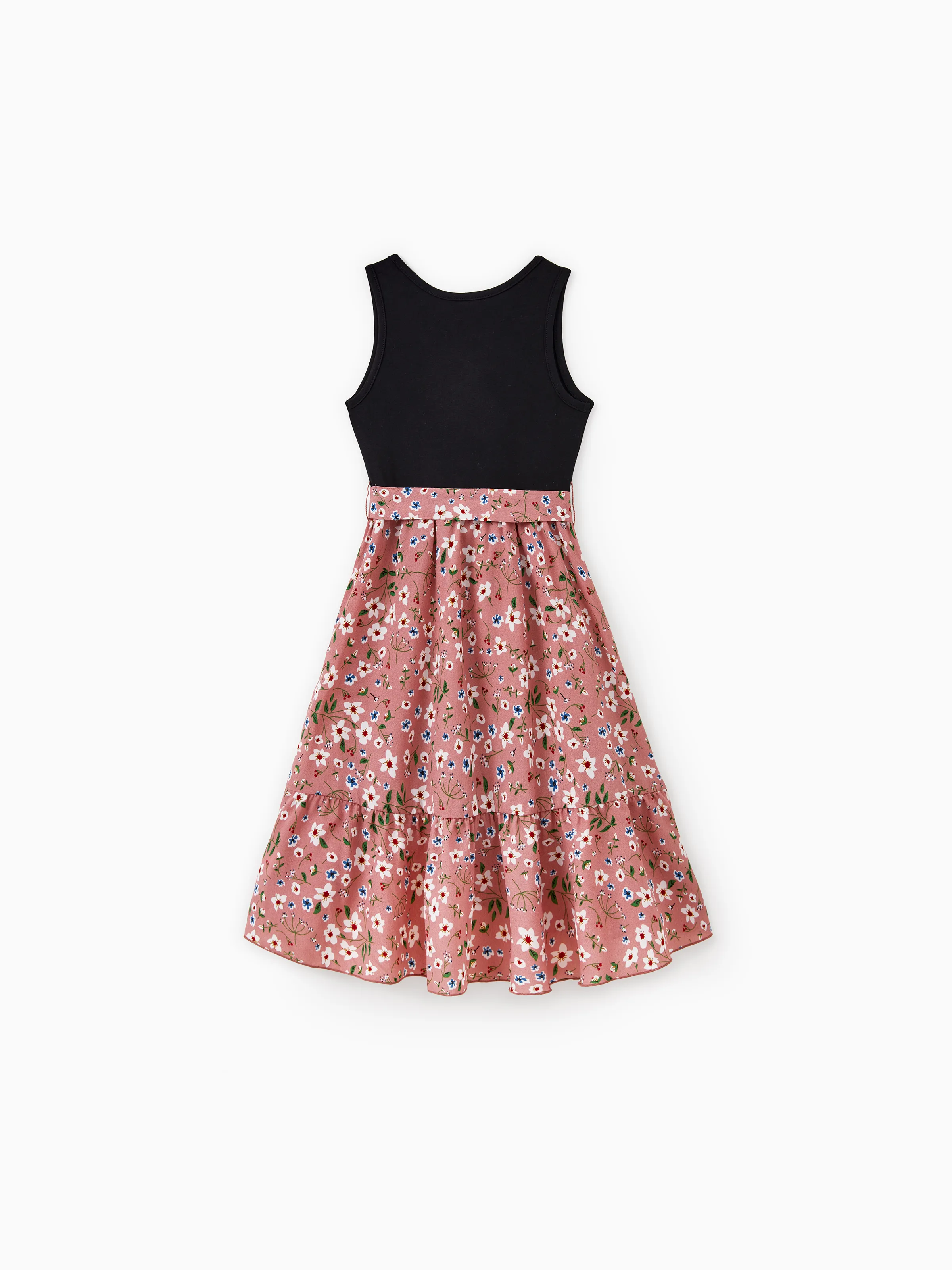 Mommy & me Cotton T-Shirt & Dress Set Daddy / Mini Print Black Tee for Dad and boy, Floral Print splicing Dress for Mom, girl and Baby, Perfect for Summer Family Outings Black - Image 9