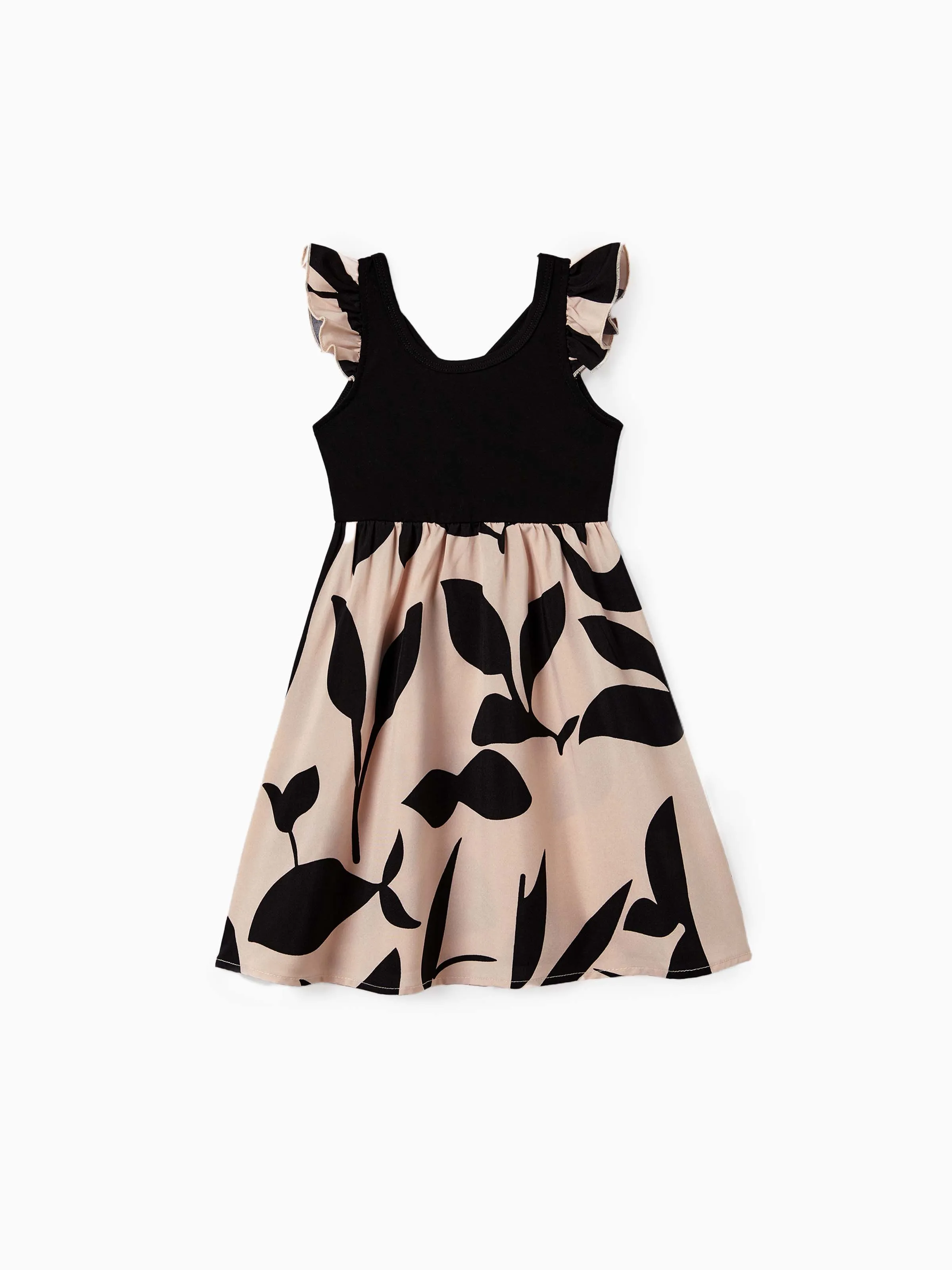 Mommy & me Cross Back Floral Strap Dress and Colorblock Top Sets Black - Image 14