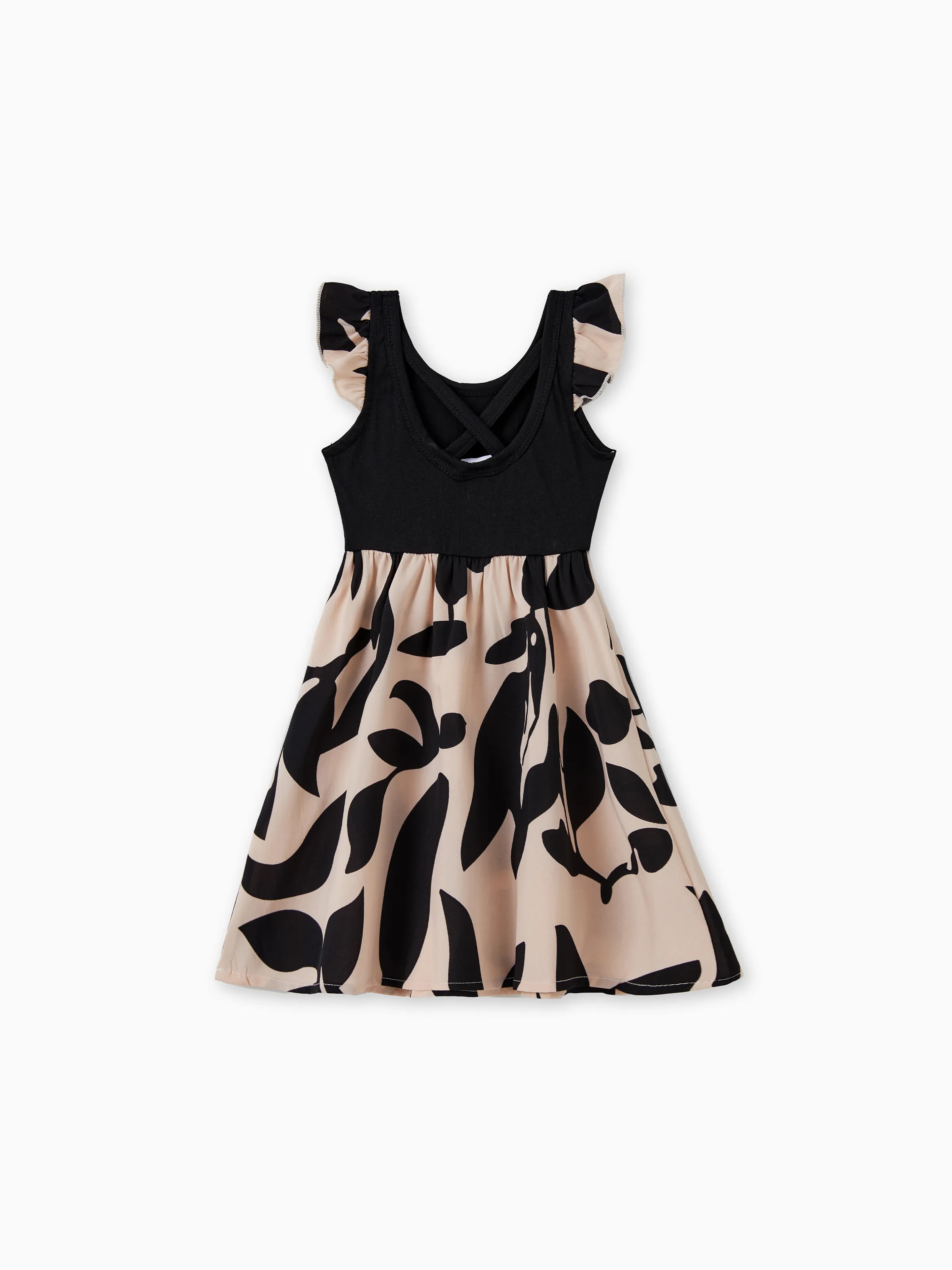 Mommy & me Cross Back Floral Strap Dress and Colorblock Top Sets Black - Image 15