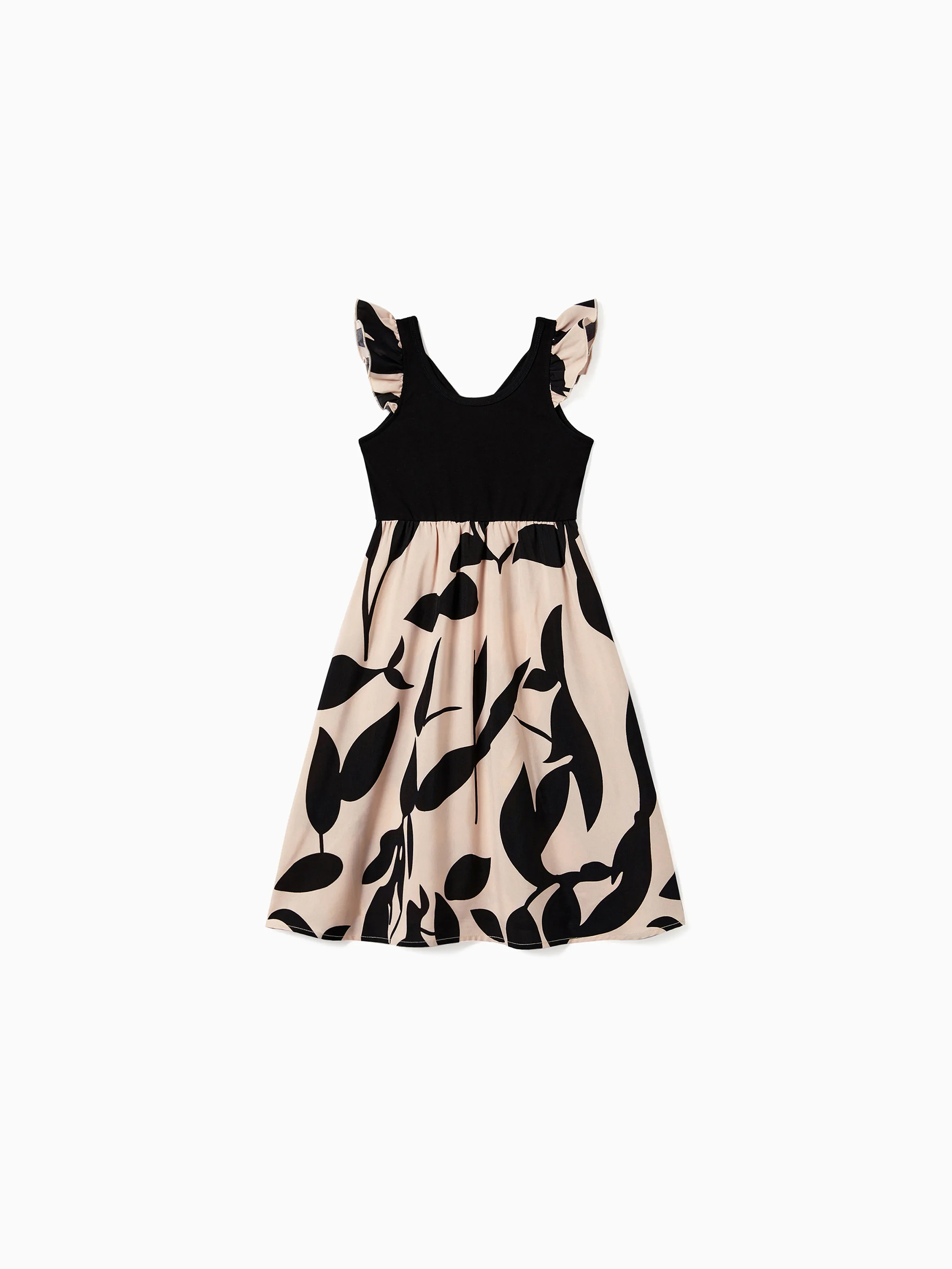 Mommy & me Cross Back Floral Strap Dress and Colorblock Top Sets Black - Image 9