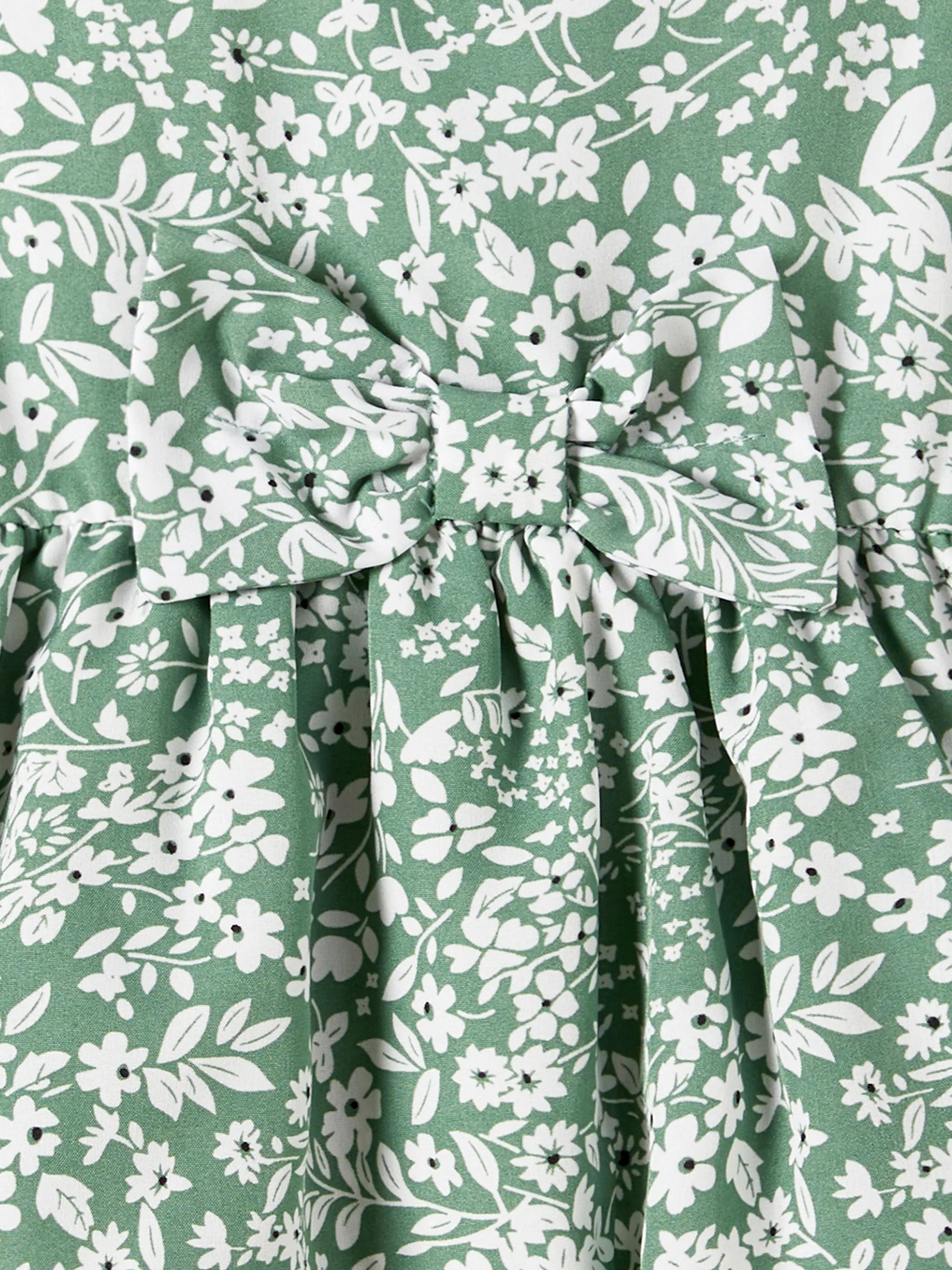 Mommy & me Elegant Broken Flower Matching Outfits for Family, Smocking Design, Medium Thickness Green - Image 17