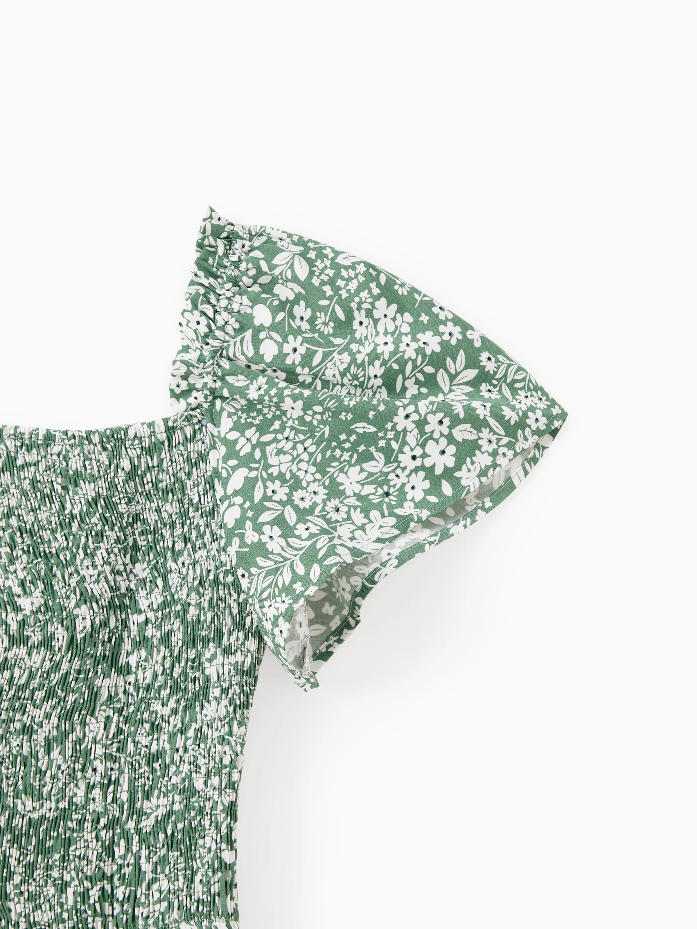 Mommy & me Elegant Broken Flower Matching Outfits for Family, Smocking Design, Medium Thickness Green - Image 6