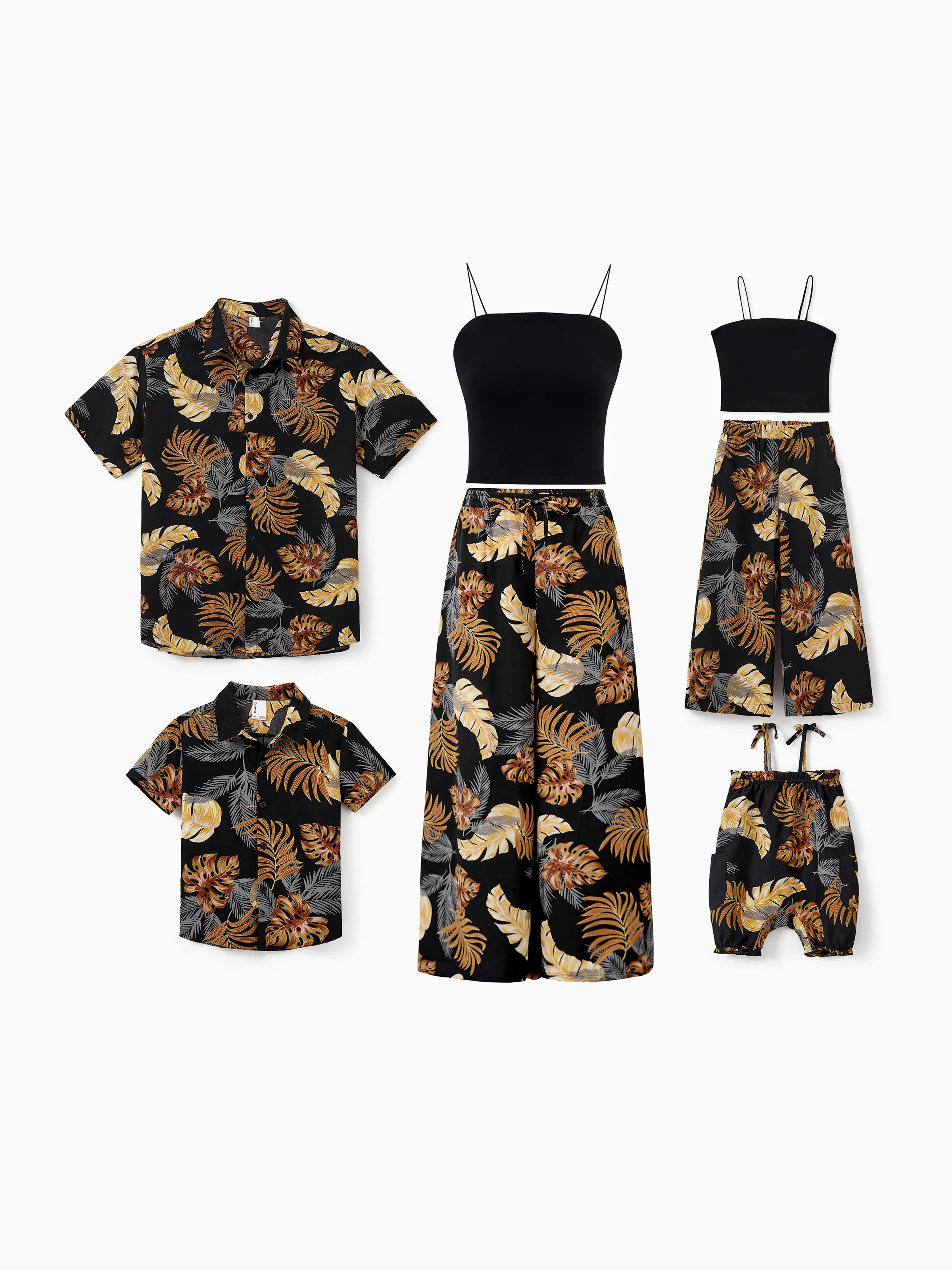 Mommy & me Floral Print Beach Wear Camisole top and Wide-Leg Pants Set for Summer Vacation Family Looks Black+White - Image 3
