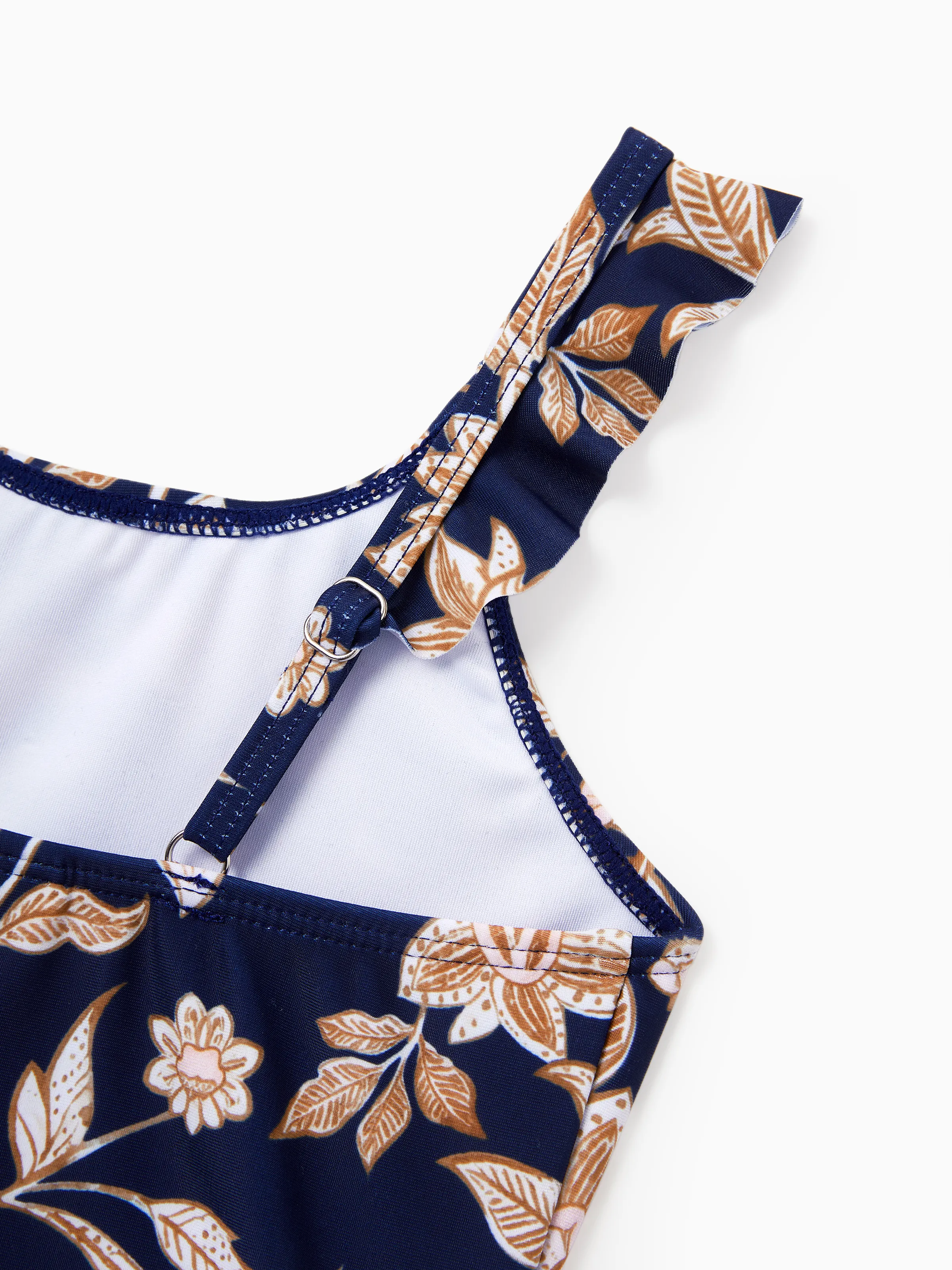 Mommy & me Floral Print Swimsuits 2-in-1 One-Piece Swimsuit & Swim Trunks Deep Blue - Image 11