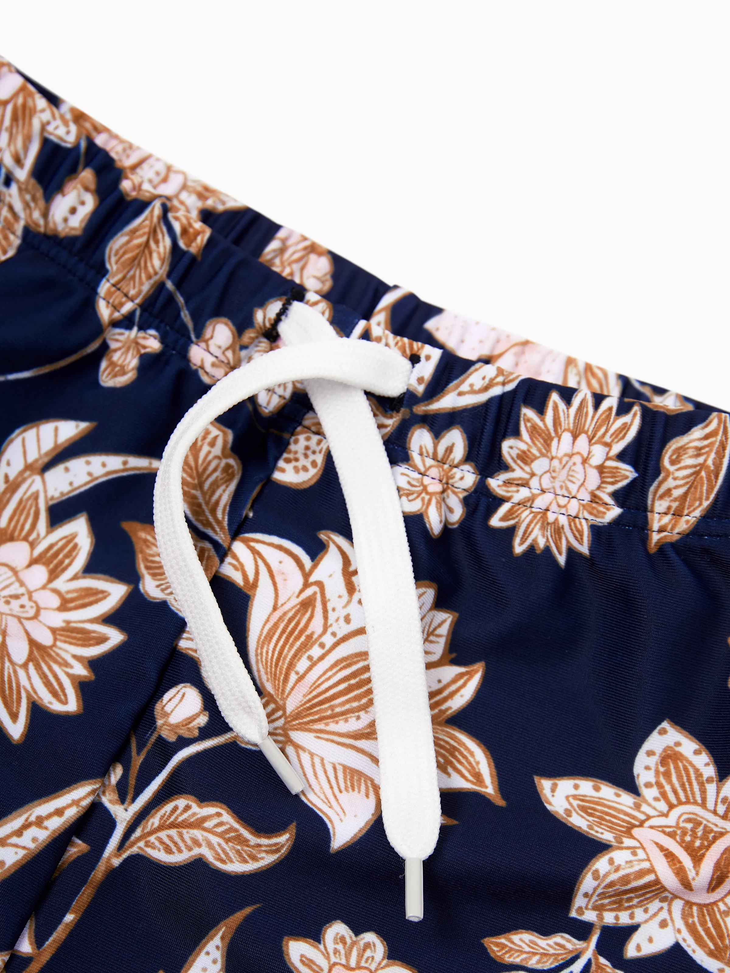 Mommy & me Floral Print Swimsuits 2-in-1 One-Piece Swimsuit & Swim Trunks Deep Blue - Image 17
