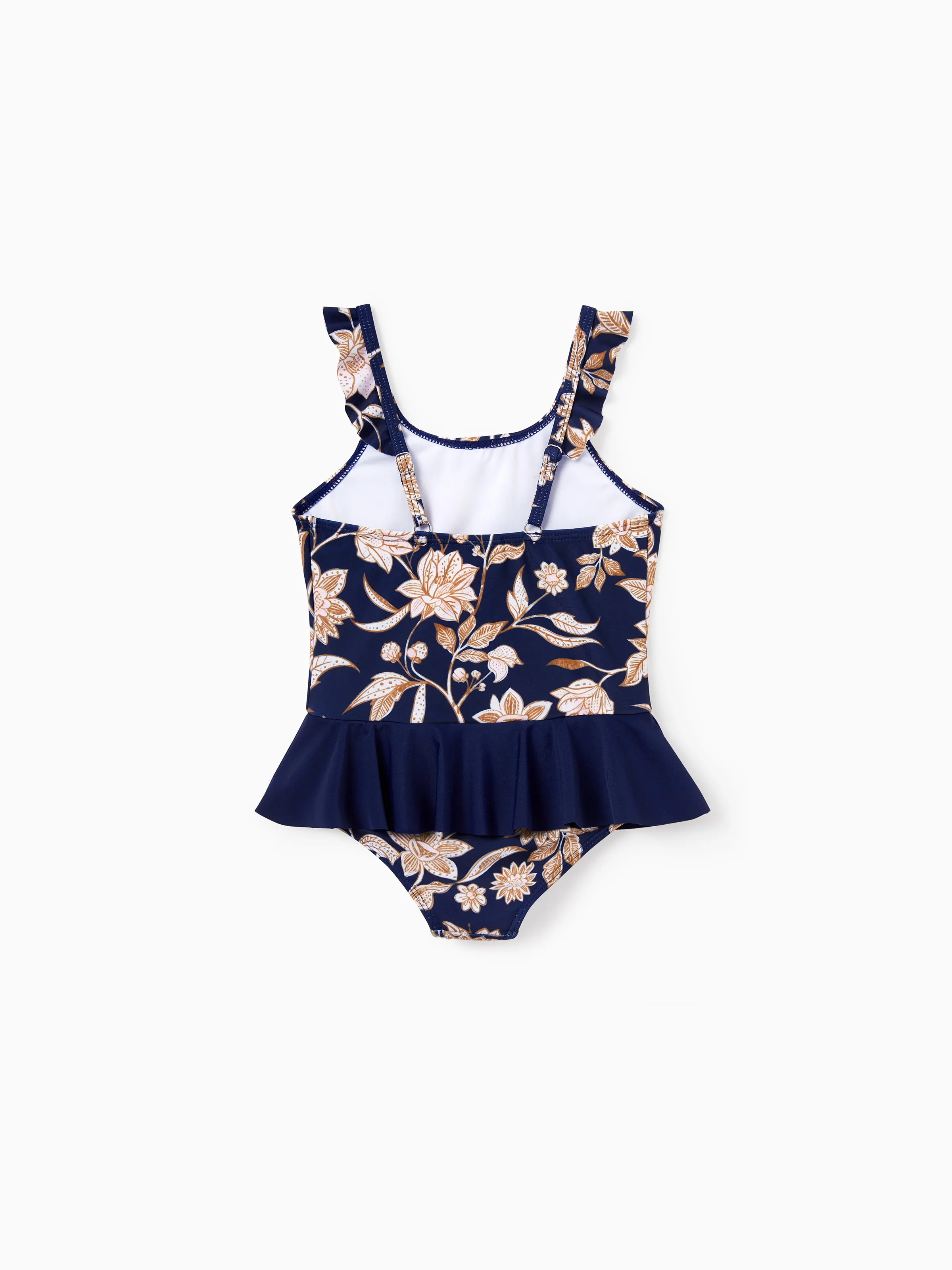 Mommy & me Floral Print Swimsuits 2-in-1 One-Piece Swimsuit & Swim Trunks Deep Blue - Image 9