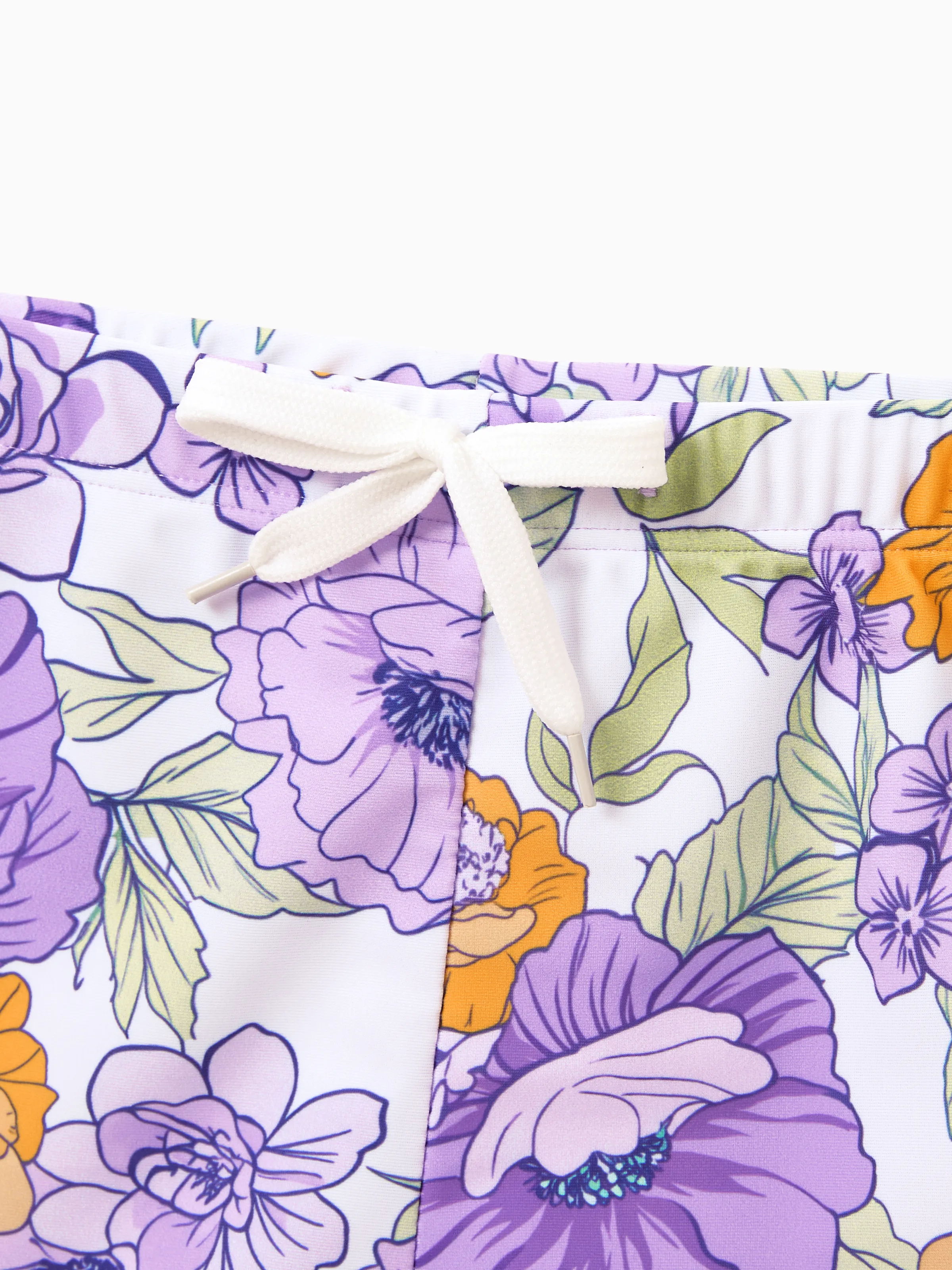 Mommy & me Floral Print Swimsuits Ruffled One-Piece Bathing Suit & Swim Trunks Set Purple - Image 21