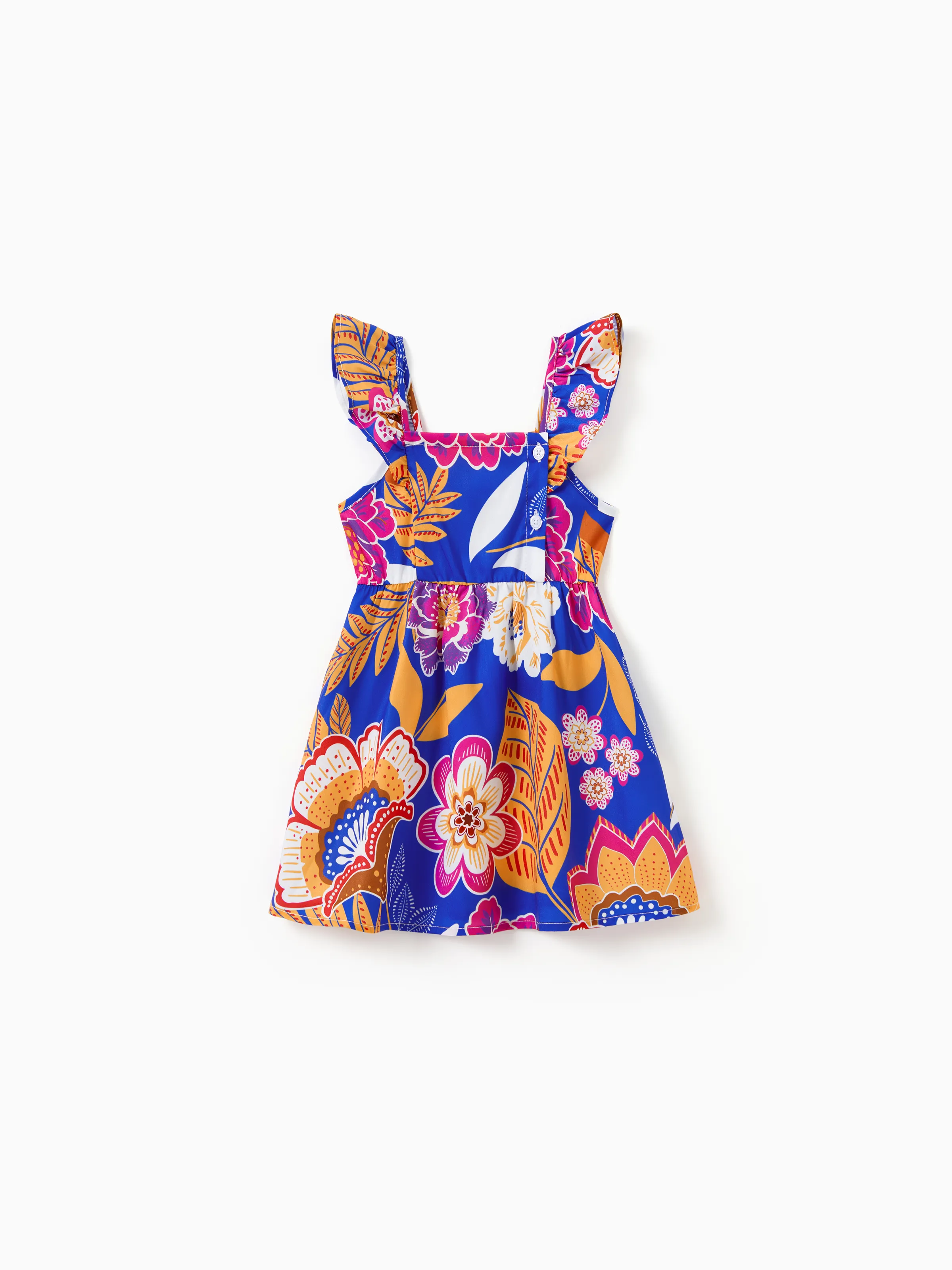 Mommy & me Hawaiian Outfits Tropical Floral Print Vacation Clothes Strap Belted Dress Navy - Image 13