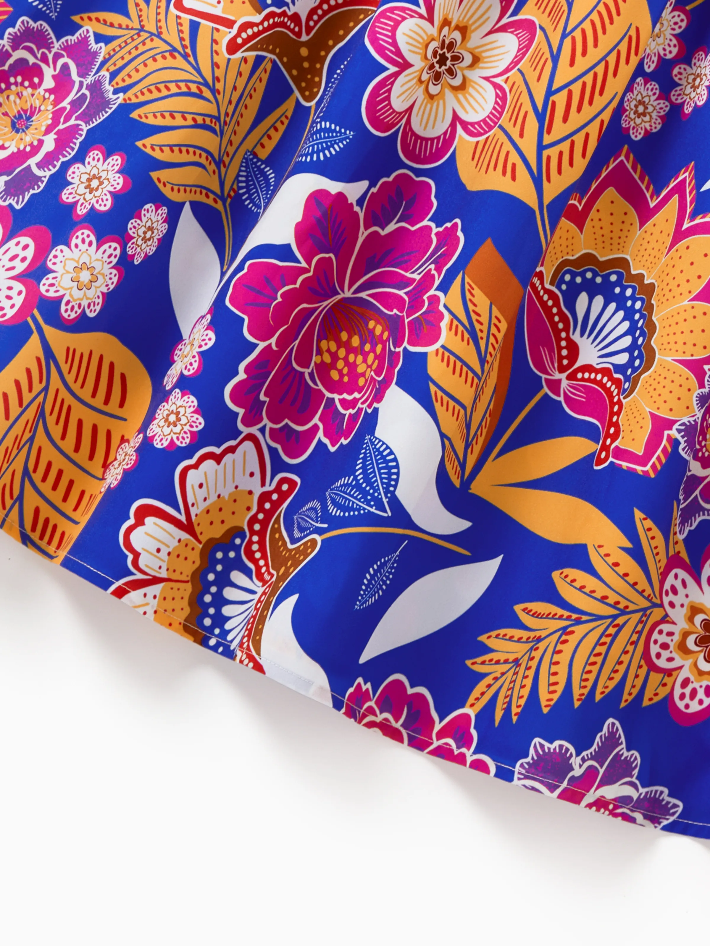 Mommy & me Hawaiian Outfits Tropical Floral Print Vacation Clothes Strap Belted Dress Navy - Image 7