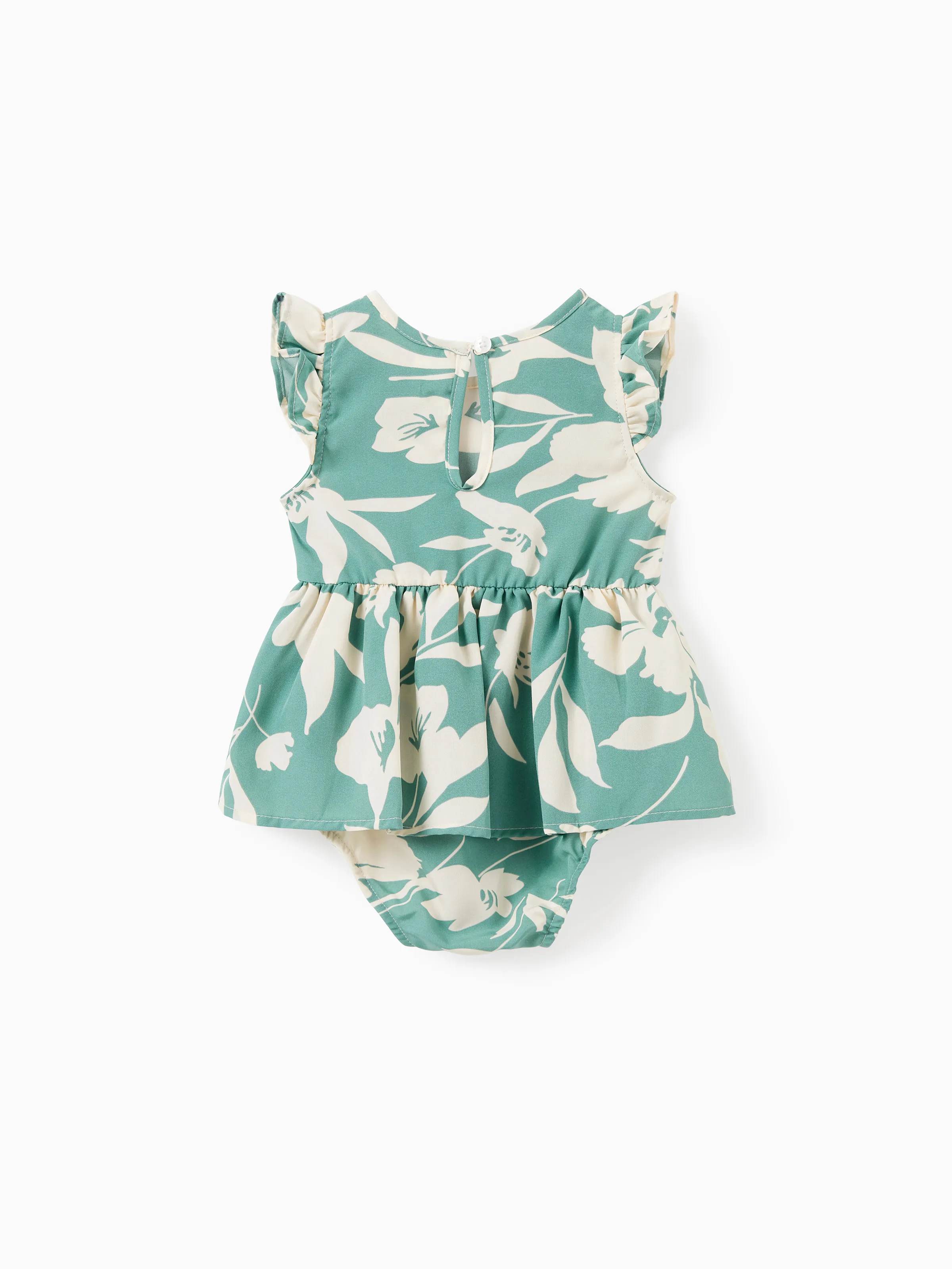 Mommy & me Leaf Print Green Sling Shirred Dress Set Green - Image 14
