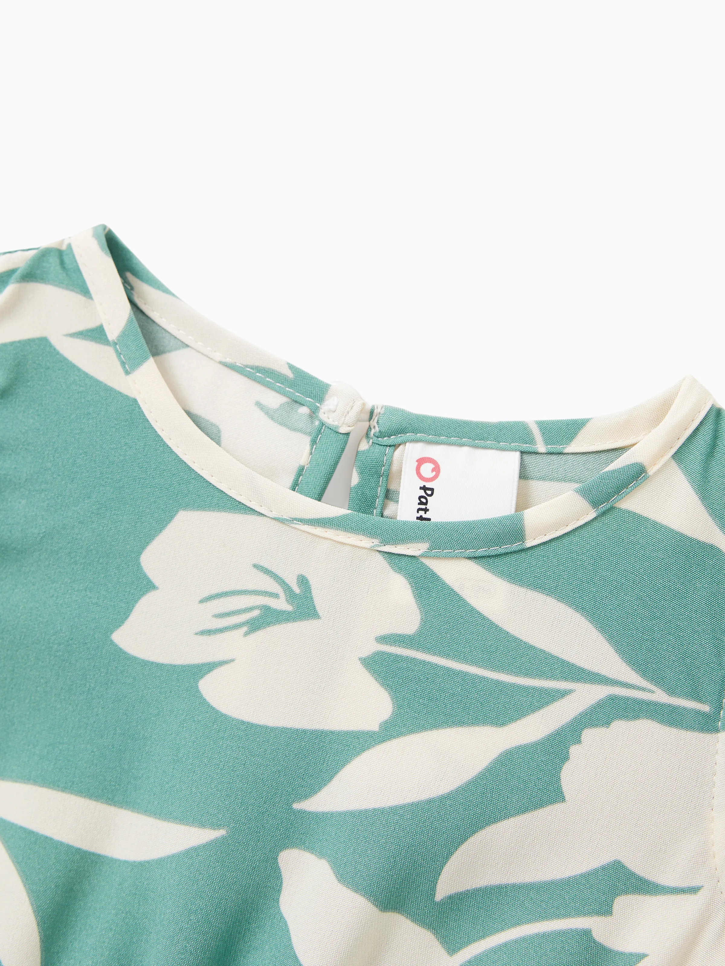 Mommy & me Leaf Print Green Sling Shirred Dress Set Green - Image 17