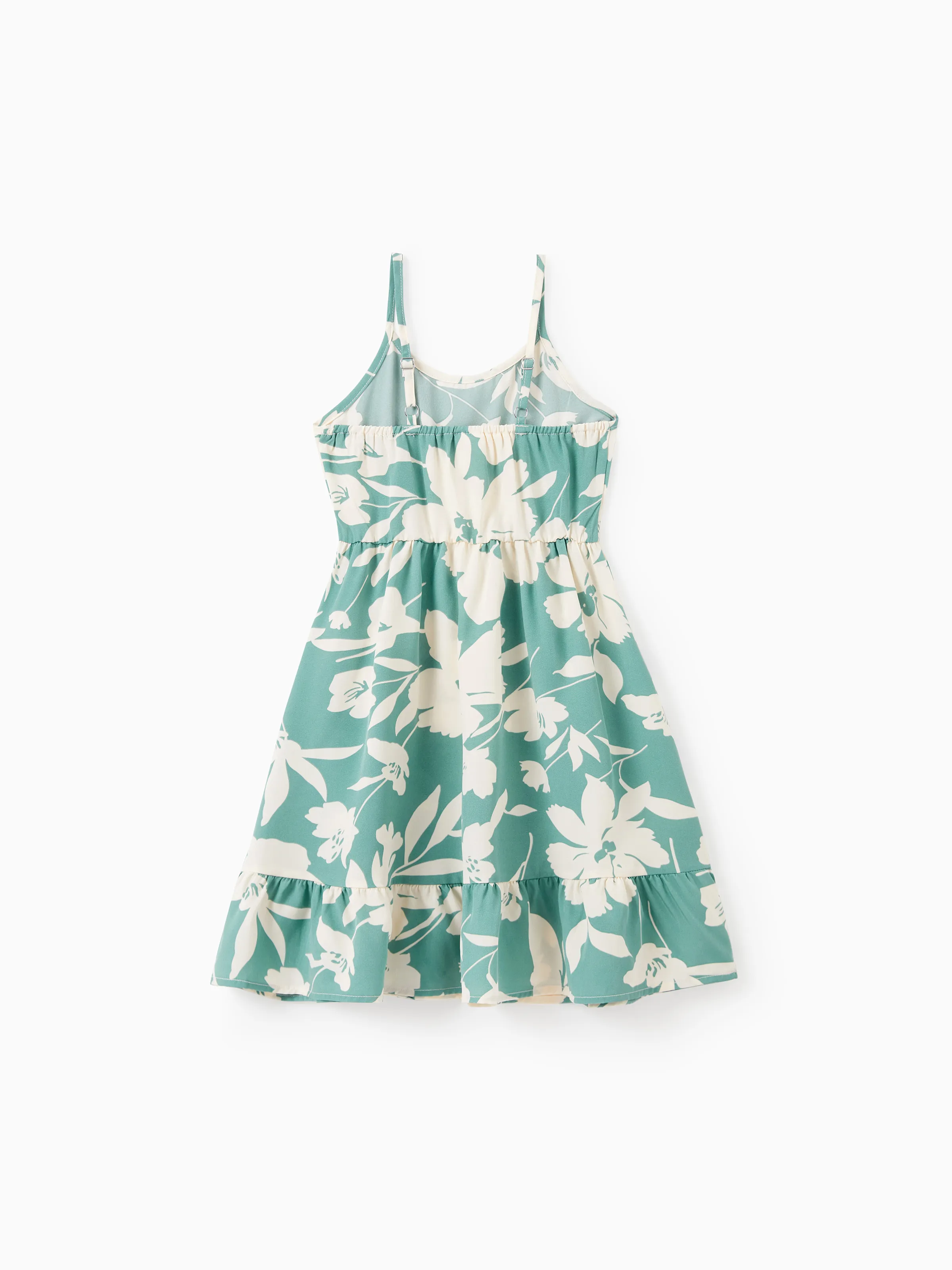 Mommy & me Leaf Print Green Sling Shirred Dress Set Green - Image 9
