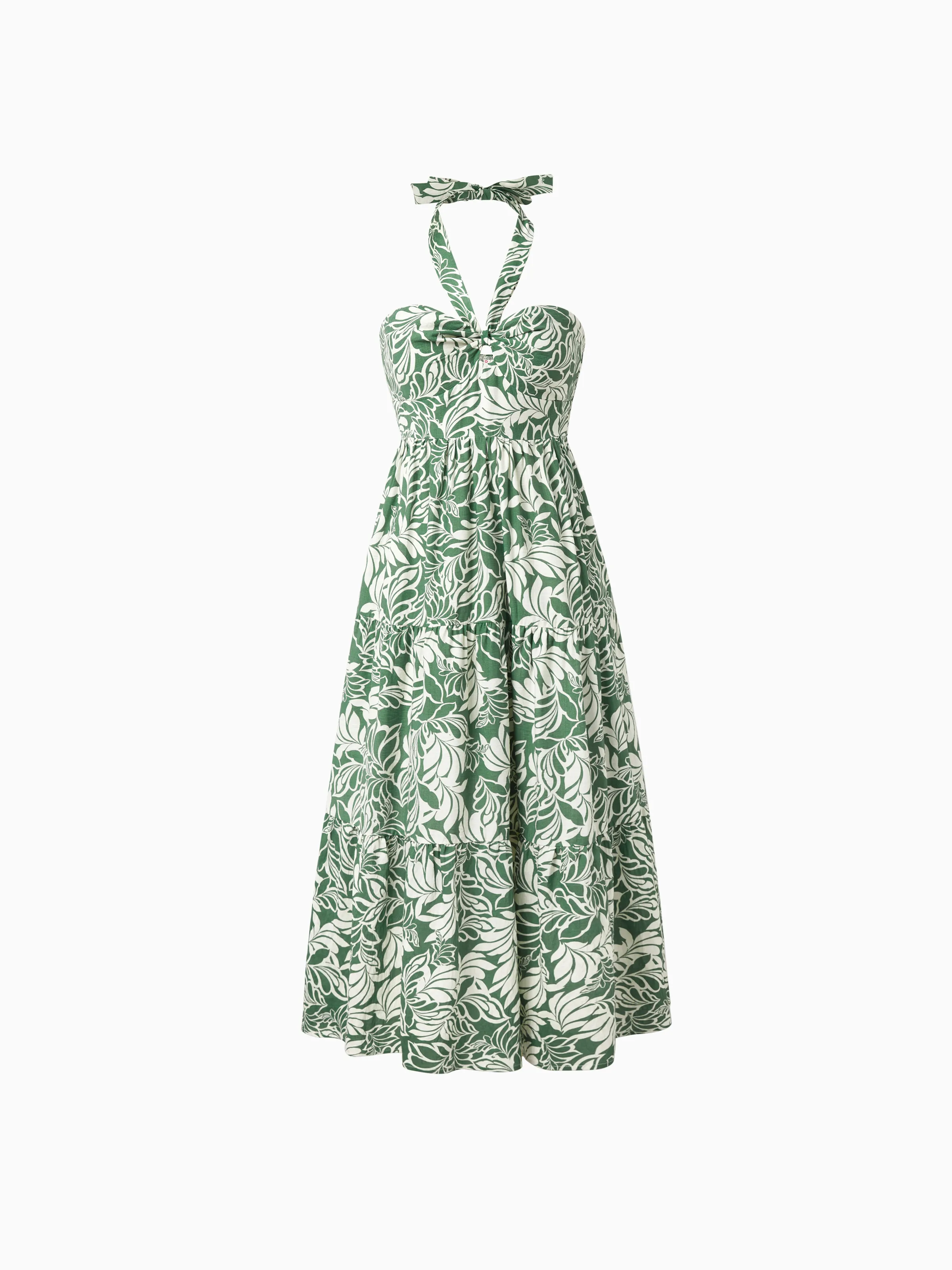 Mommy & me Leaf Print Halter Dress Green Set Green - Image 6