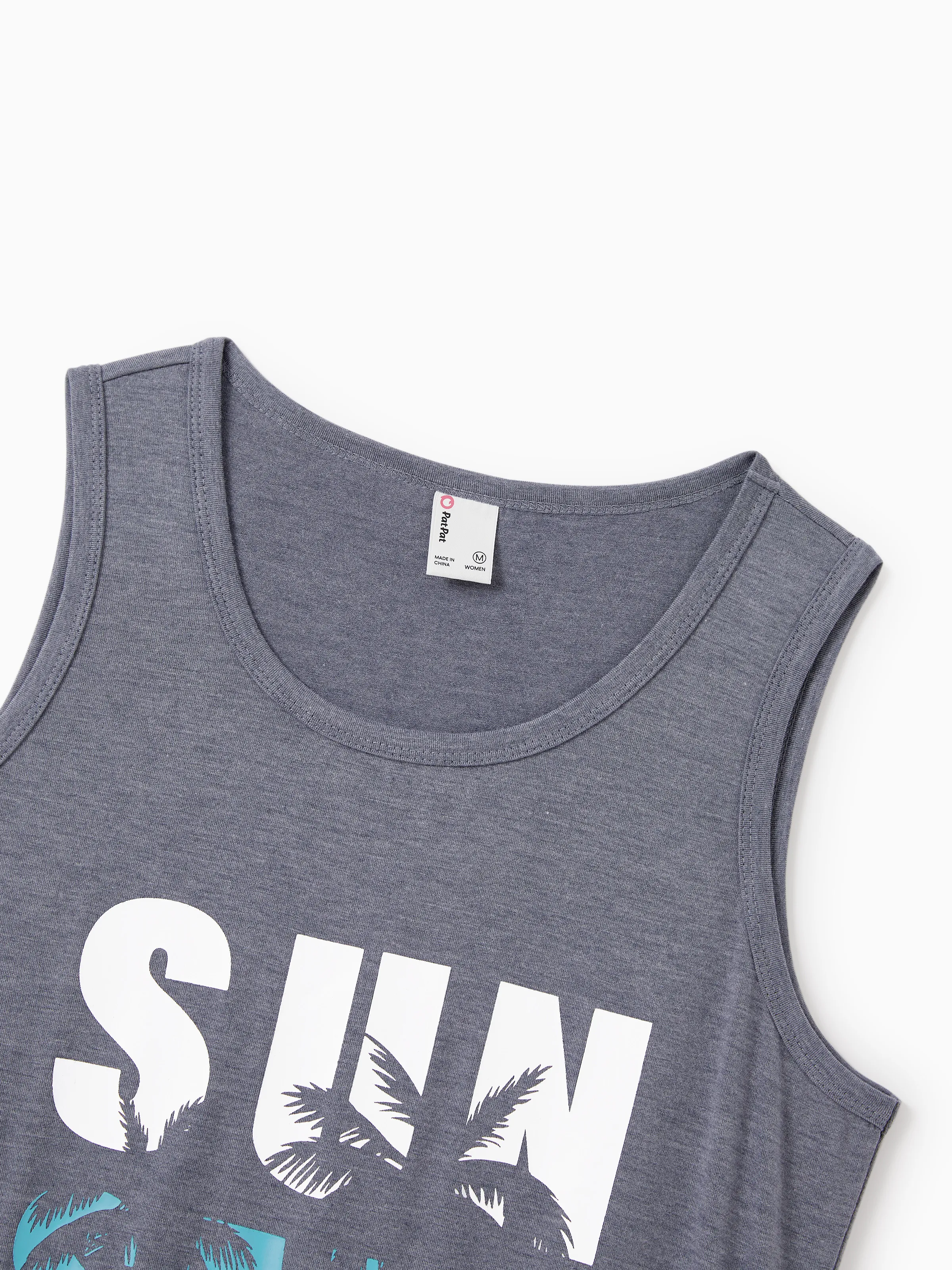 Mommy & me Letter Print Sleeveless Tank Dress Set Grey - Image 6