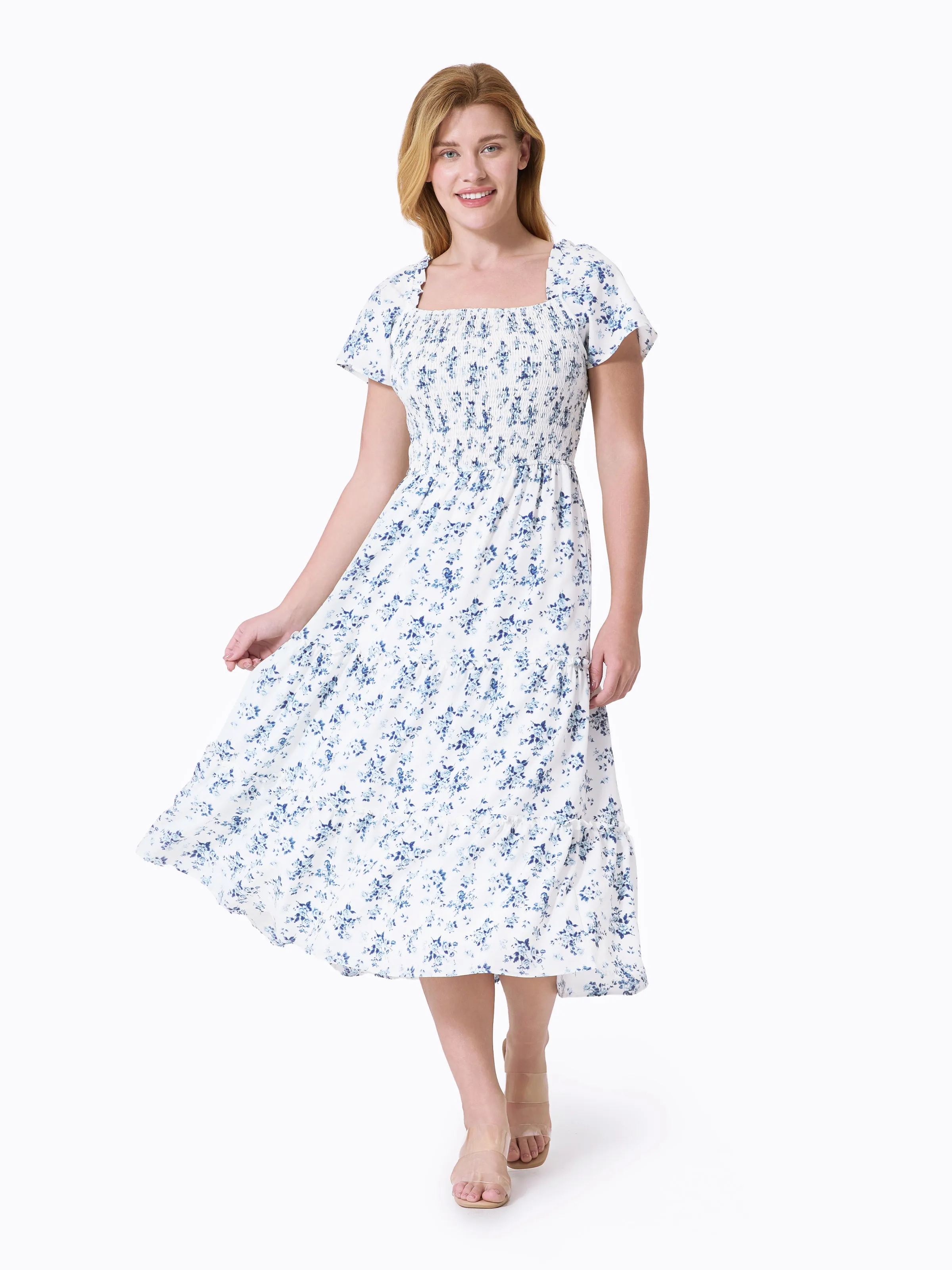 Mommy & me Outfit: Floral Smocking Casual Suit BLUEWHITE - Image 3
