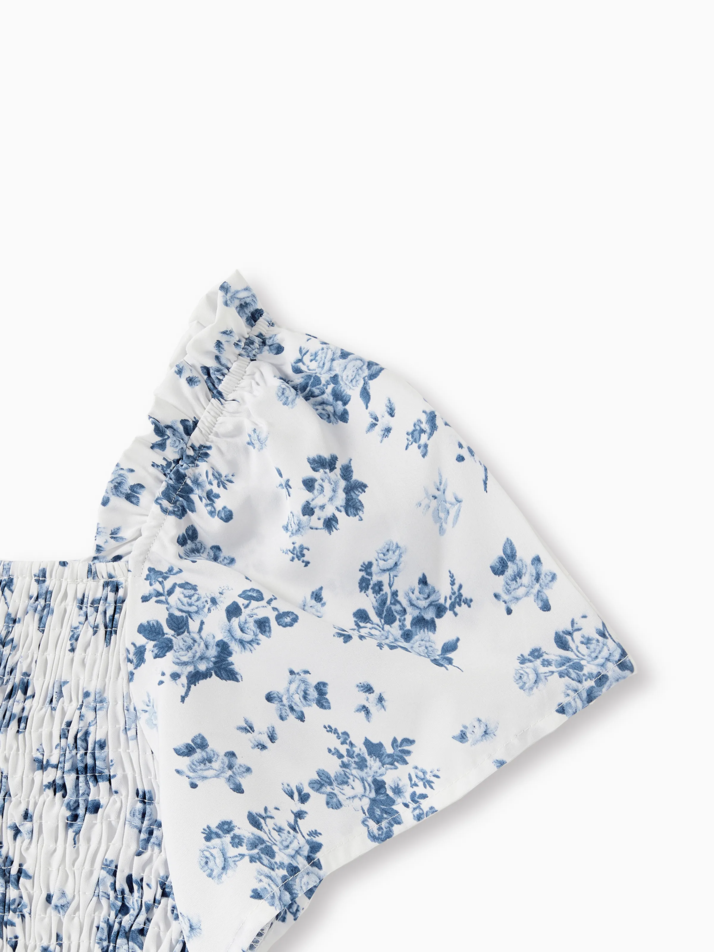 Mommy & me Outfit: Floral Smocking Casual Suit BLUEWHITE - Image 6