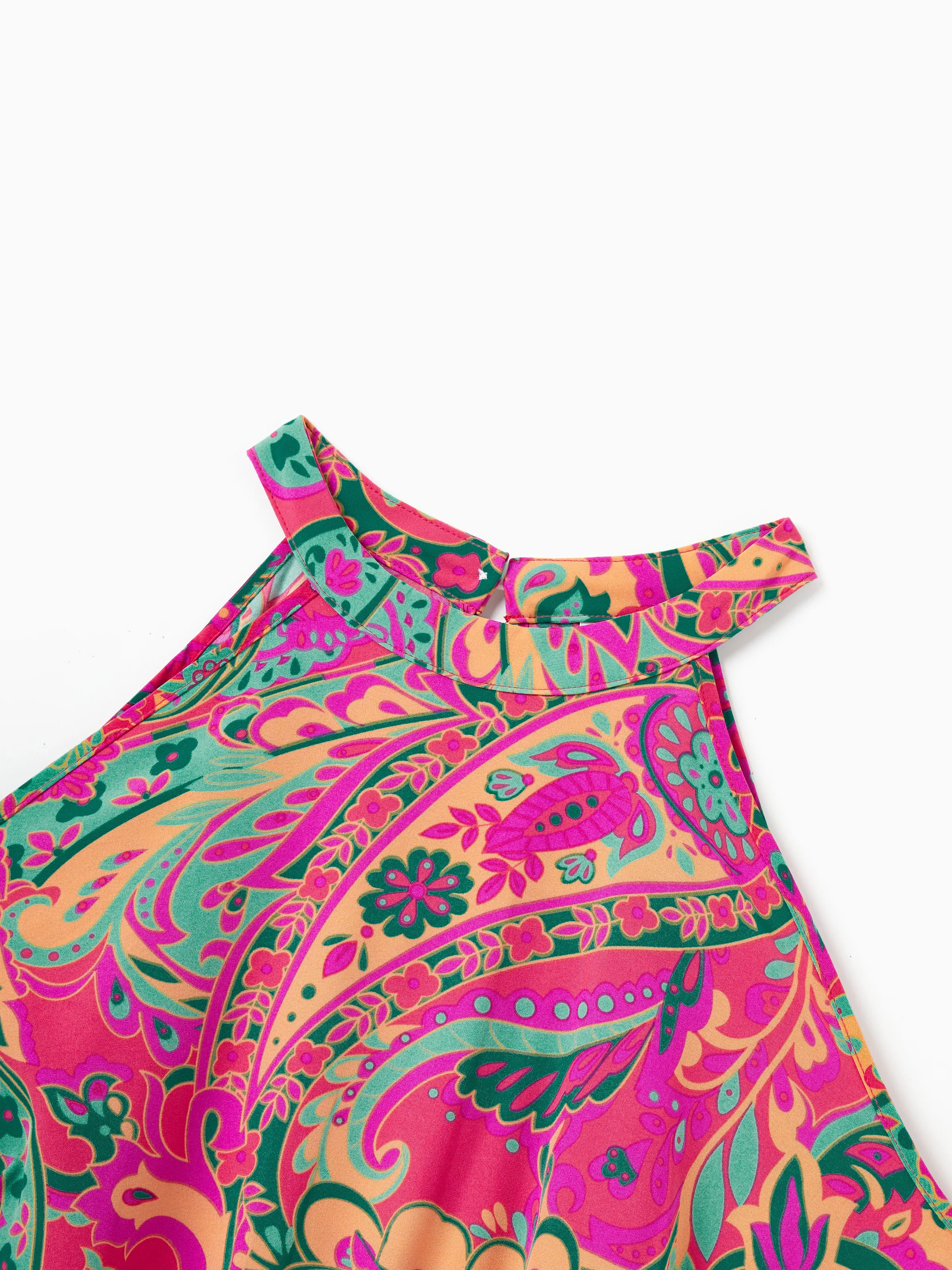 Mommy & me Outfit Set Sleeveless Halter Belted Dress or Short-sleeve Collar Shirt   for Summer Vacation Hot Pink - Image 5